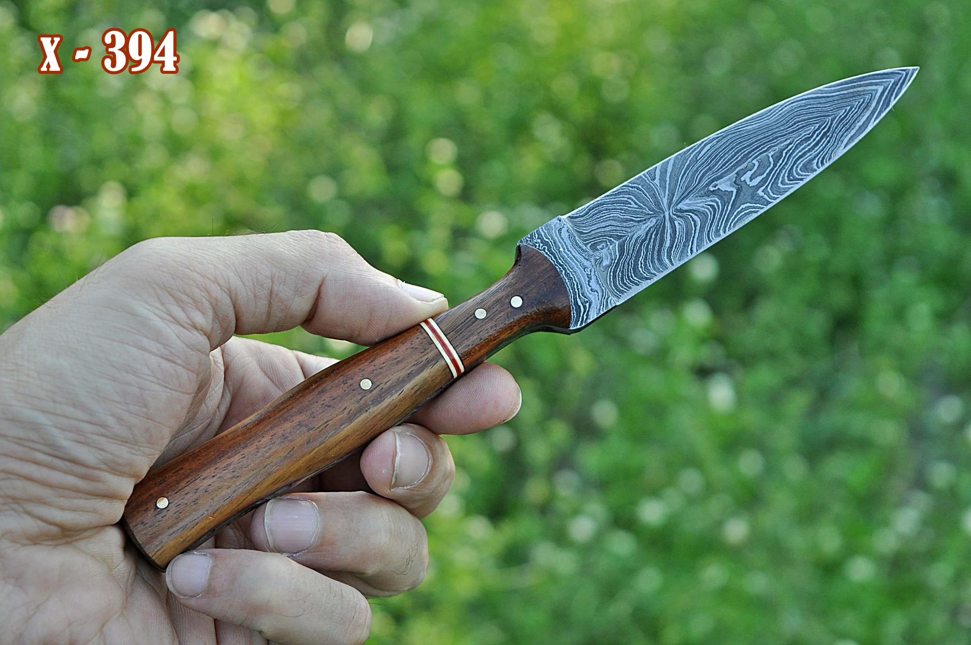 Custom Handmade Damascus Steel Double Edge Dagger Knife Wood Handle - Image 3