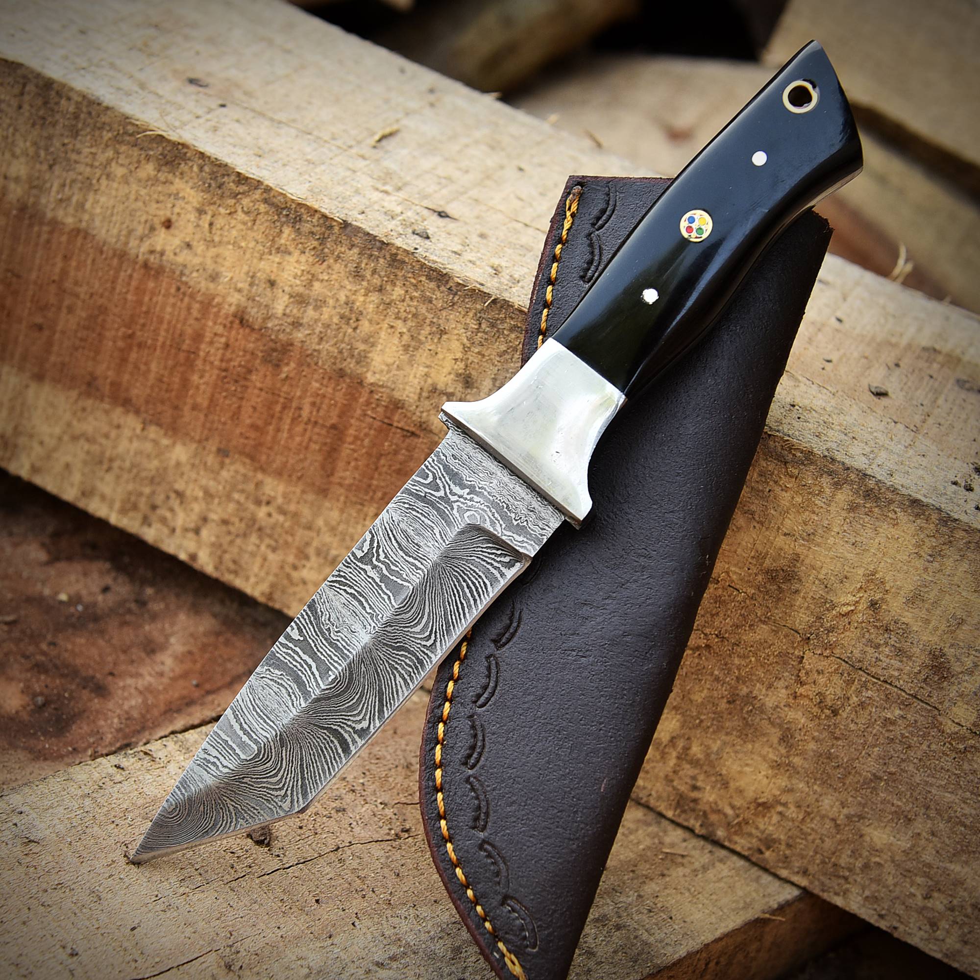 Custom Handmade Damascus Steel EDC Hunting Camping Skinning Knife - Image 2