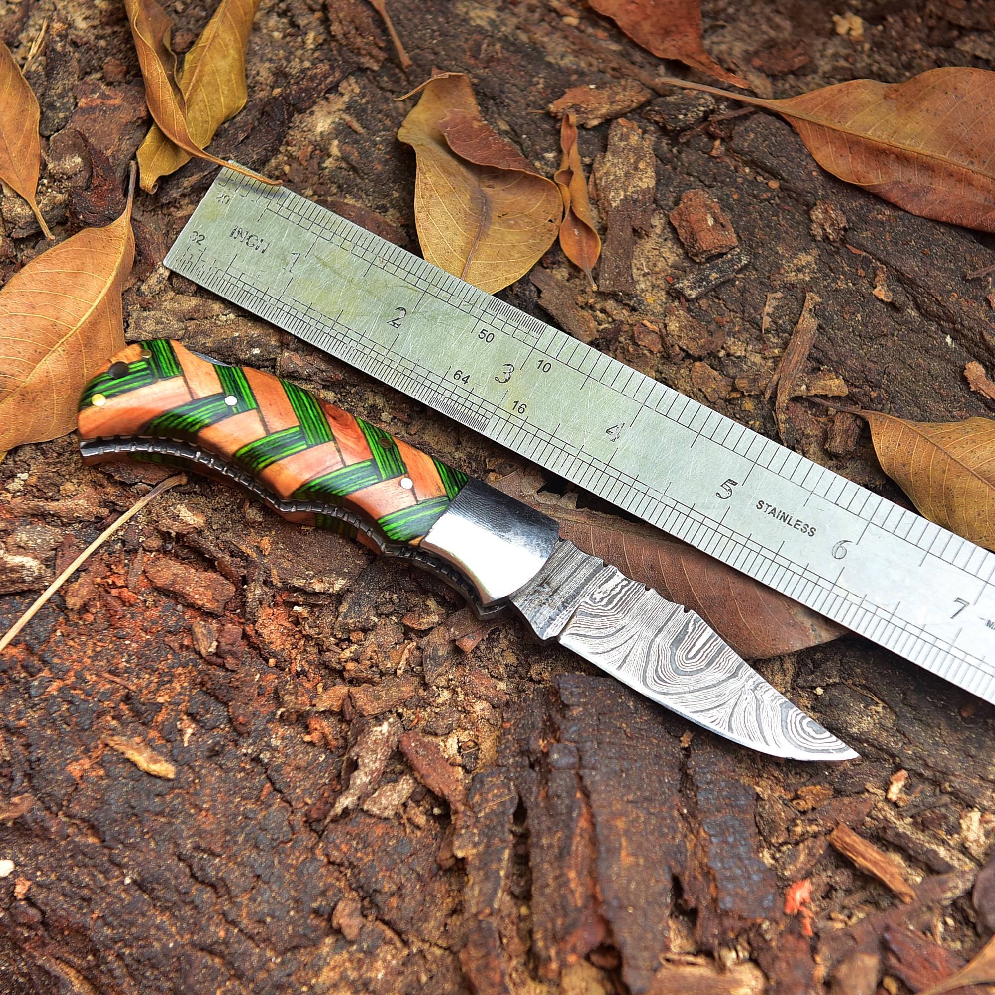 Custom Handmade Damascus Steel Folding Blade Pocket Knife With Sheath - Image 3