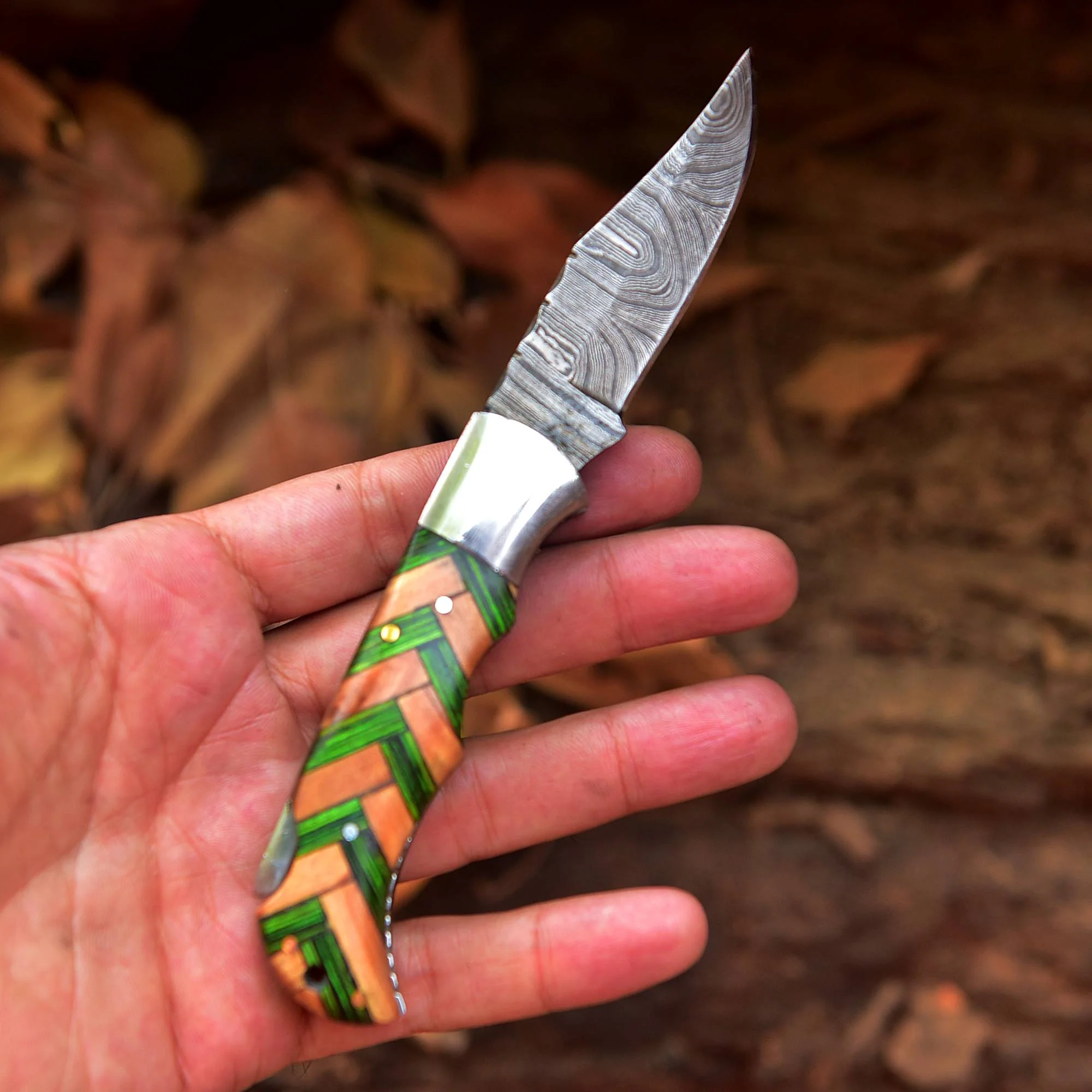 Custom Handmade Damascus Steel Folding Blade Pocket Knife With Sheath - Image 4