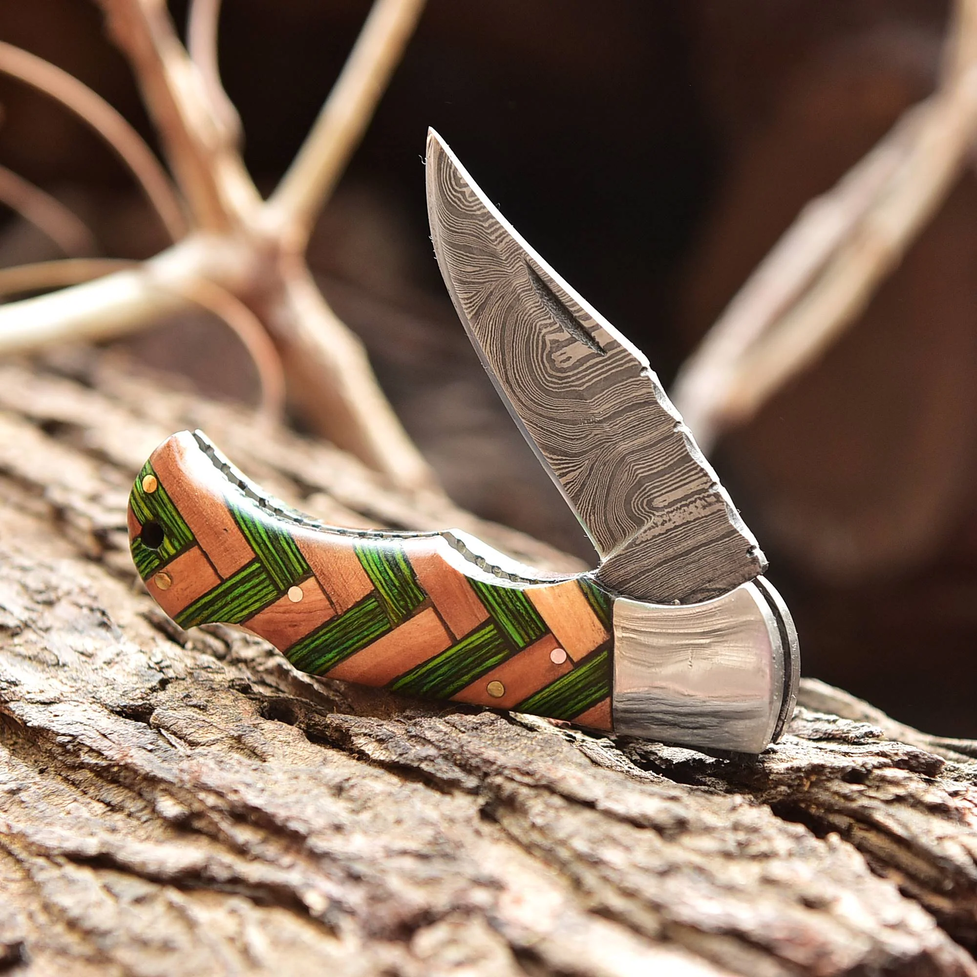 Custom Handmade Damascus Steel Folding Blade Pocket Knife With Sheath - Image 5
