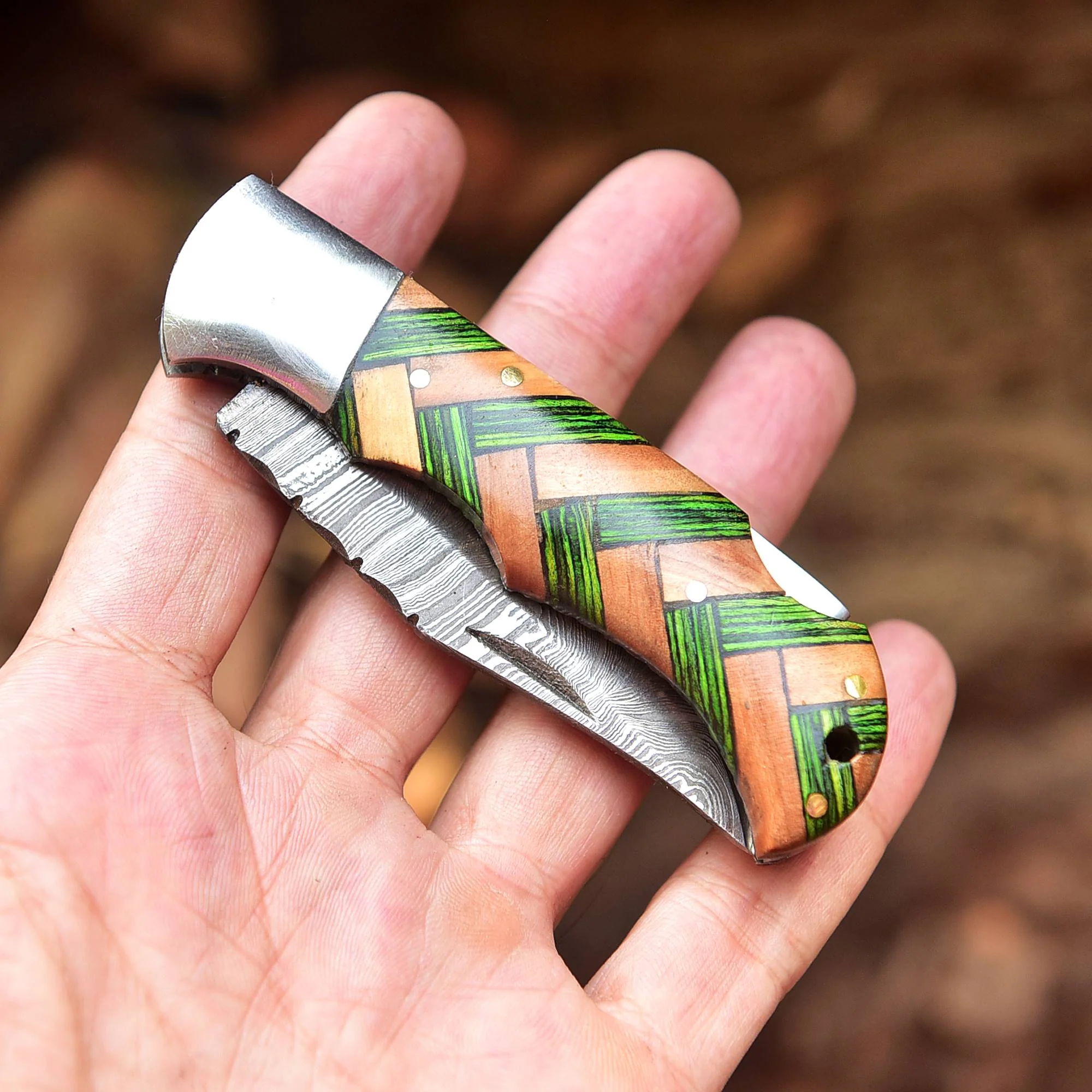 Custom Handmade Damascus Steel Folding Blade Pocket Knife With Sheath - Image 6