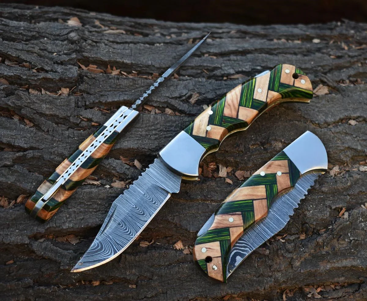 Custom Handmade Damascus Steel Folding Blade Pocket Knife With Sheath - Image 8