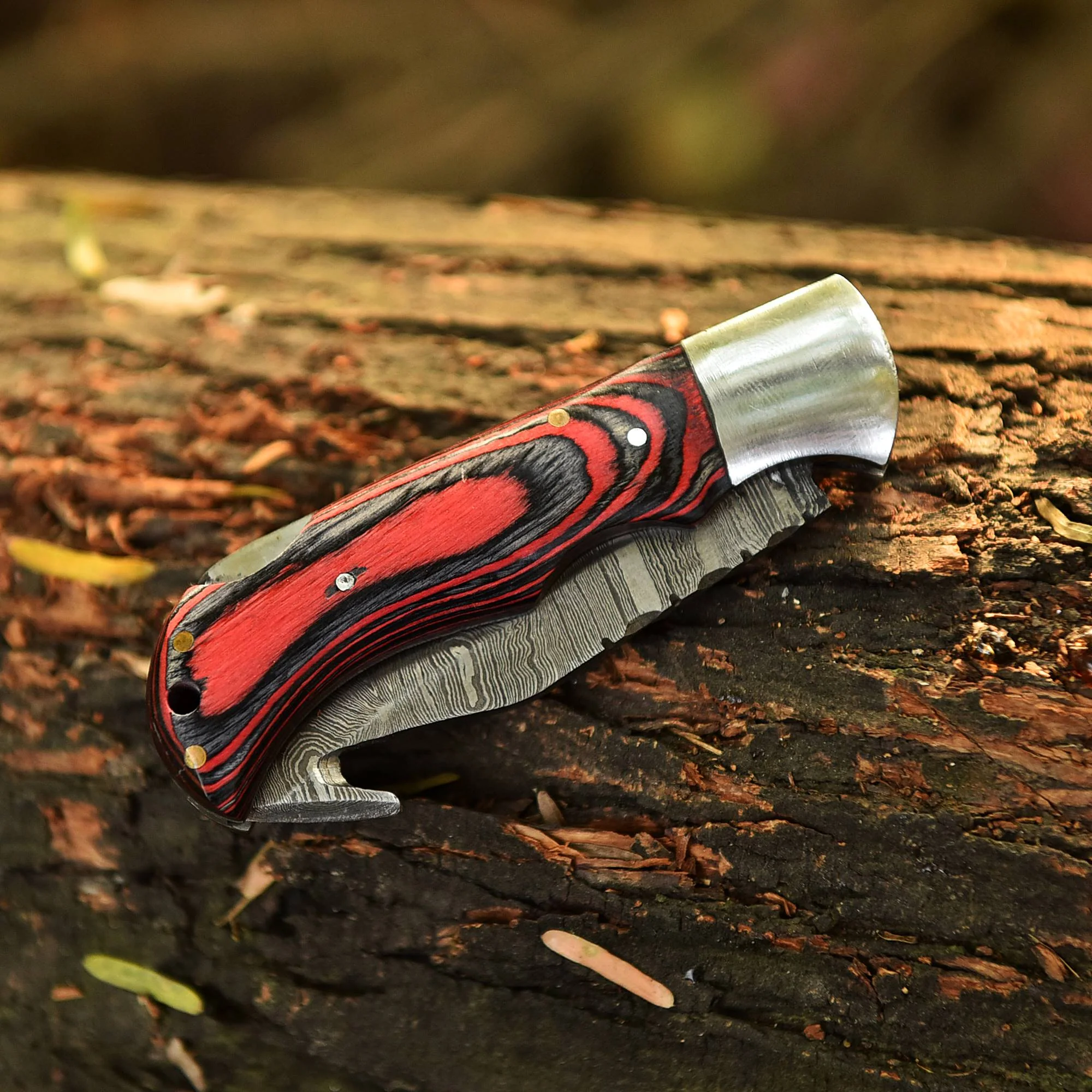 Custom Handmade Damascus Steel Folding Gut Hook Blade Pocket Knife - Image 5