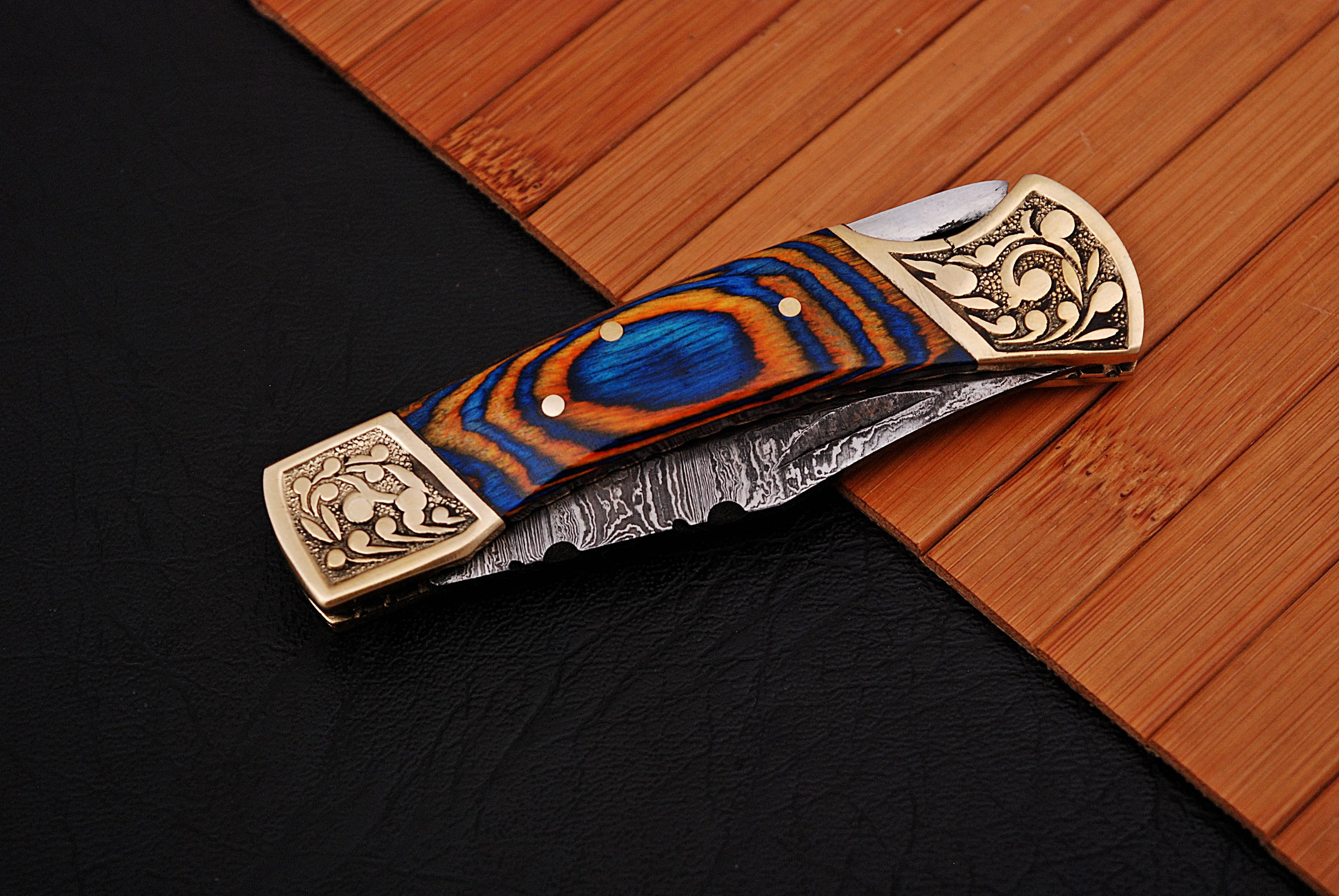 Custom Handmade Damascus Steel Folding Pocket Knife With Sheath - Image 5