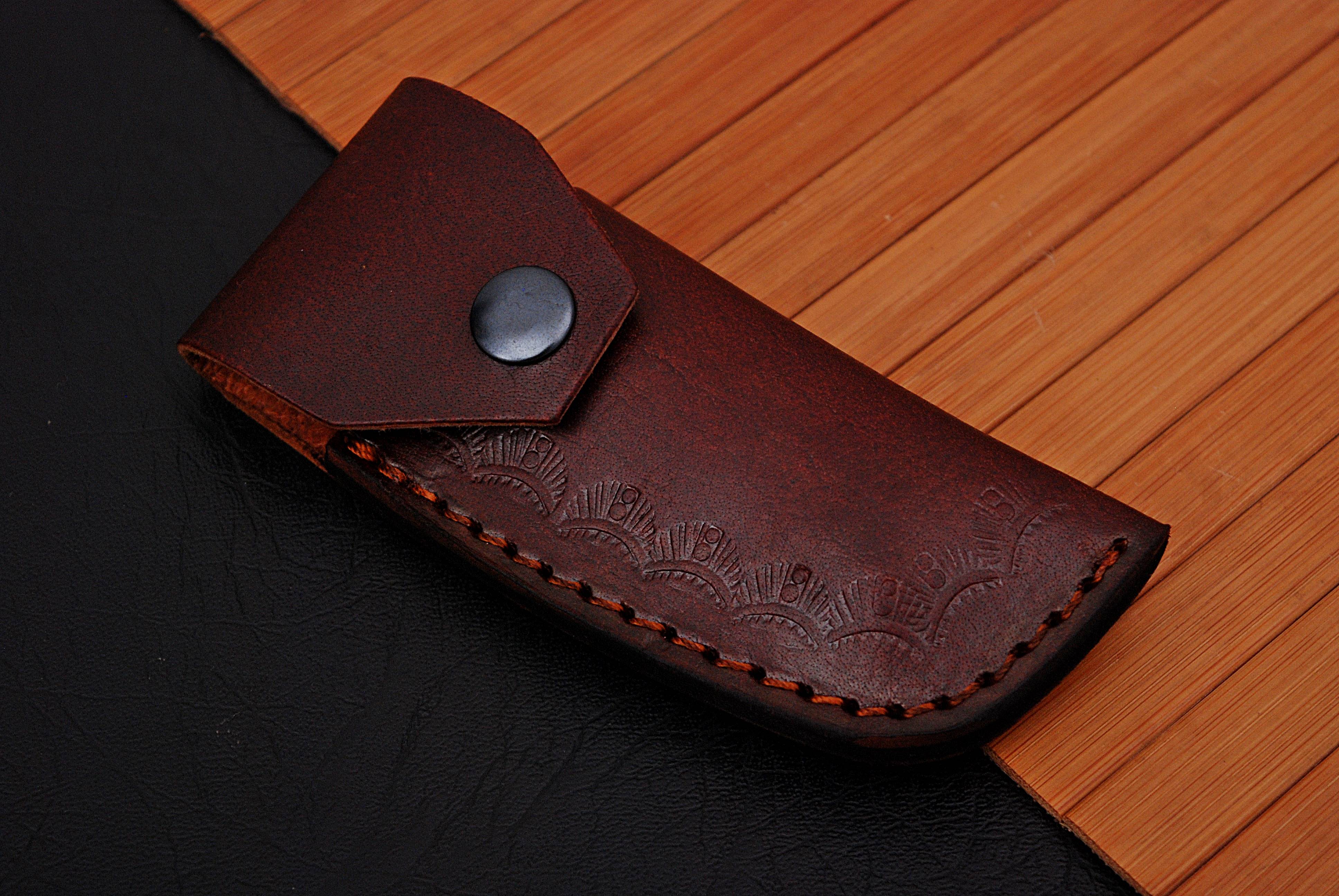 Custom Handmade Damascus Steel Folding Pocket Knife With Sheath - Image 6