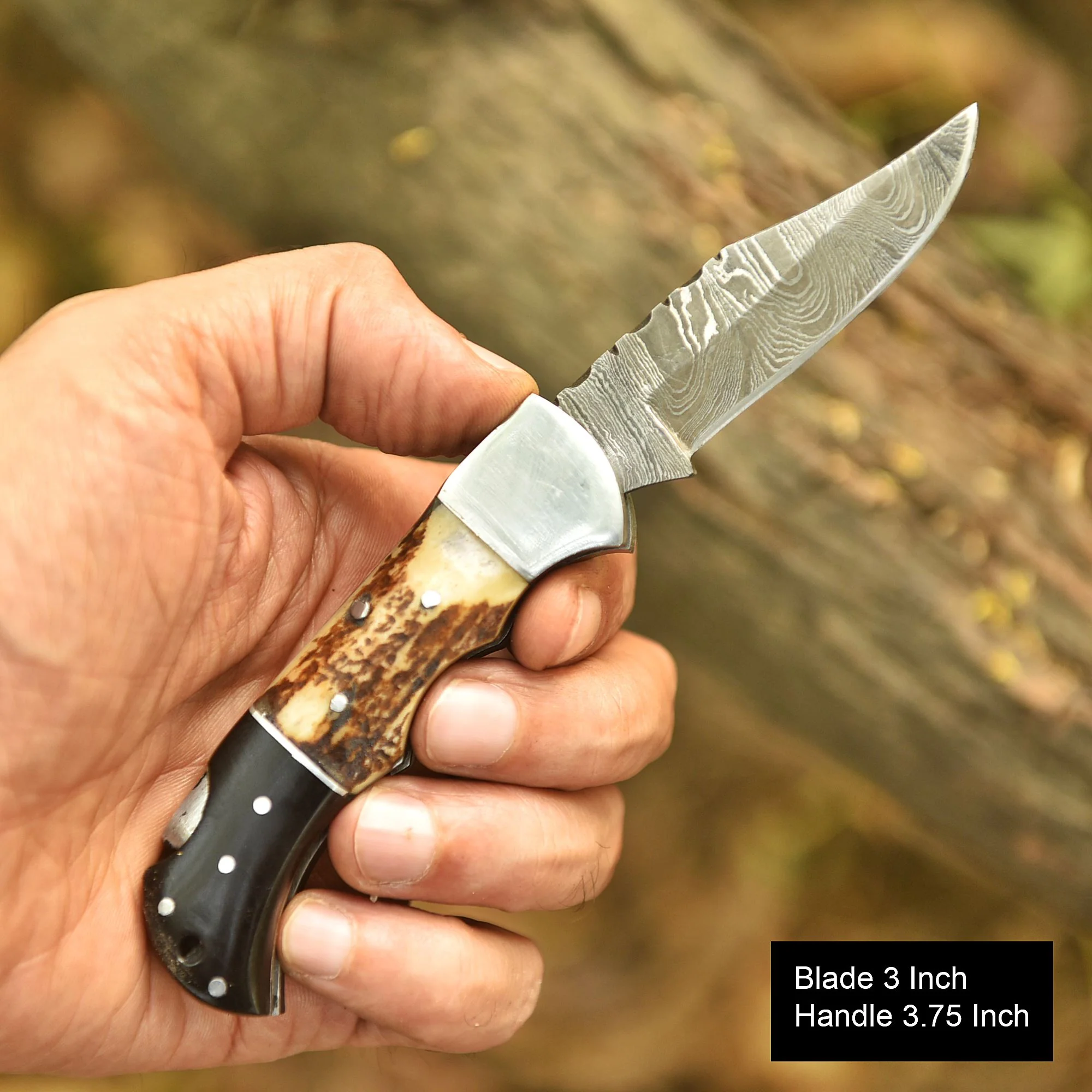 Custom Handmade Damascus Steel Folding Pocket Outdoor Adventure Knife - Image 2
