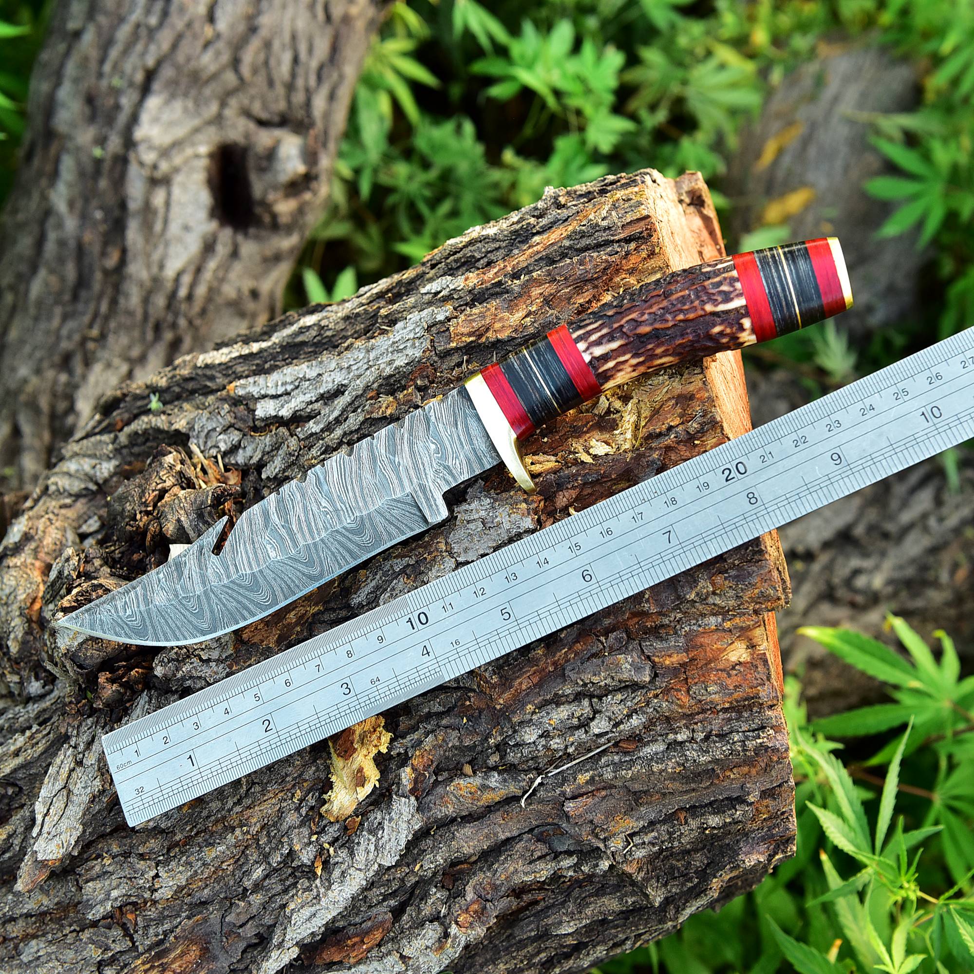 Custom Handmade Damascus Steel Gut Hook Blade Hunting Camping Knife - Image 5
