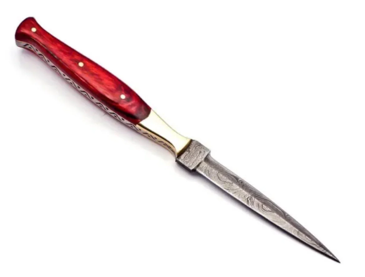 Custom Handmade Damascus Steel Hunting Boot Knife Full Tang- Red Wood Handle x-149 - Image 2