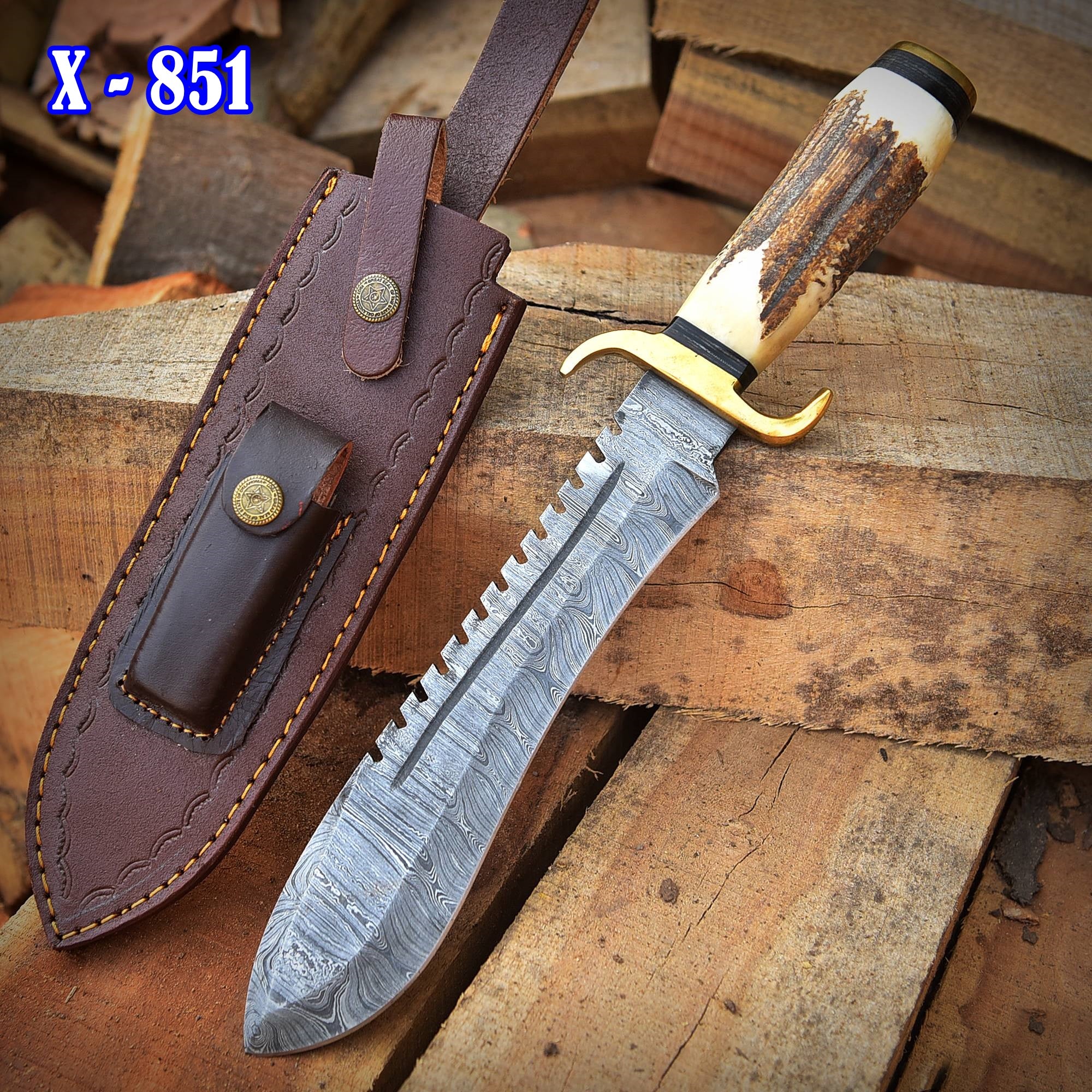 Custom Handmade Damascus Steel Hunting Jungle Bowie Stage Brass Handle - Image 2