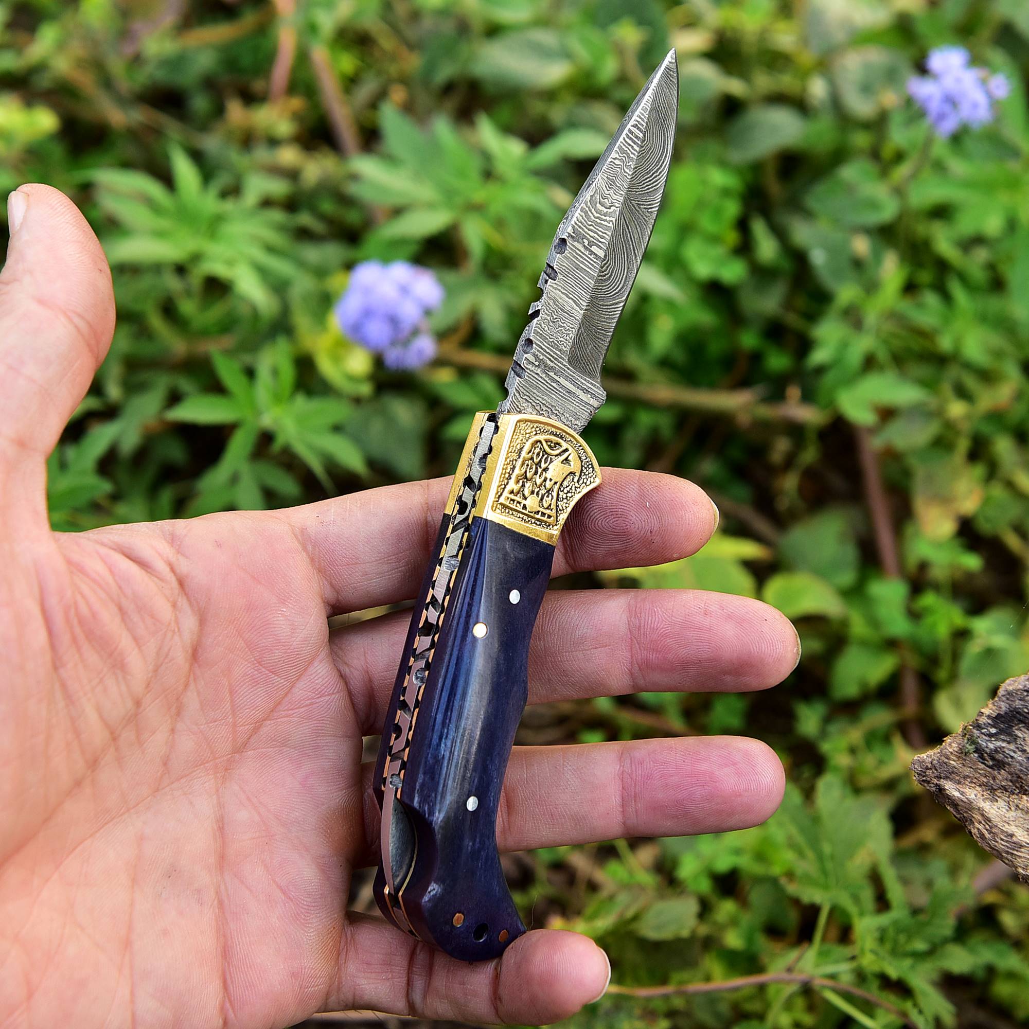 Custom Handmade Damascus Steel Pocket Knife Folding Blade Lock Back Bone Handle x-753 - Image 3