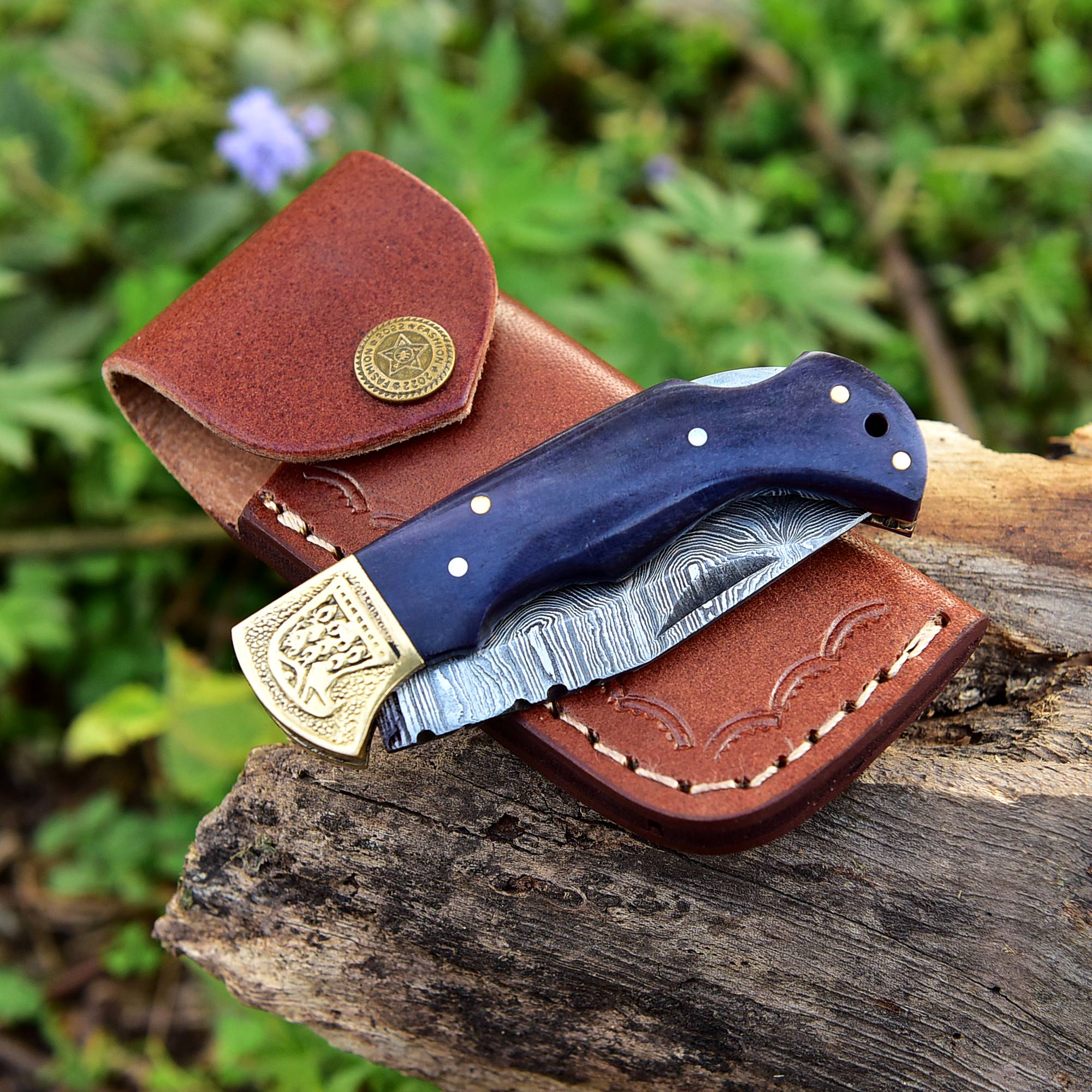 Custom Handmade Damascus Steel Pocket Knife Folding Blade Lock Back Bone Handle x-753 - Image 4