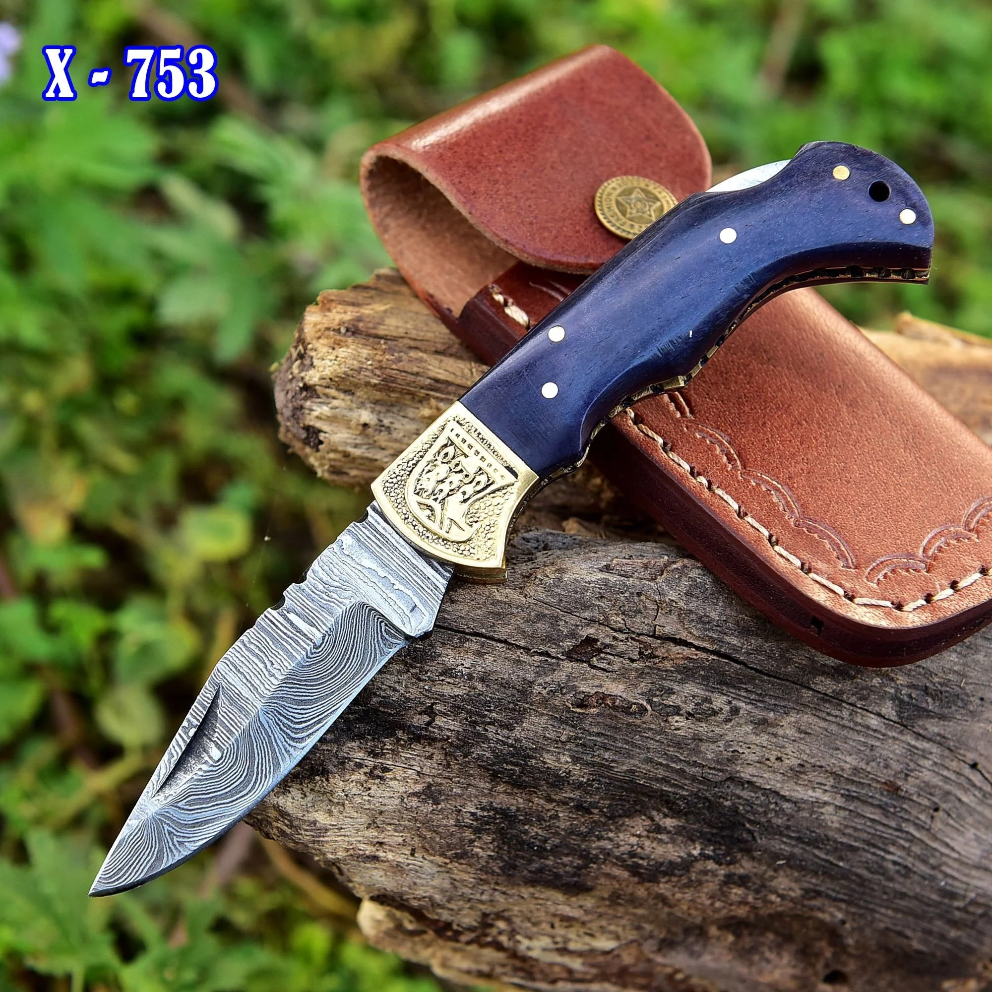 Custom Handmade Damascus Steel Pocket Knife Folding Blade Lock Back Bone Handle x-753 - Image 5