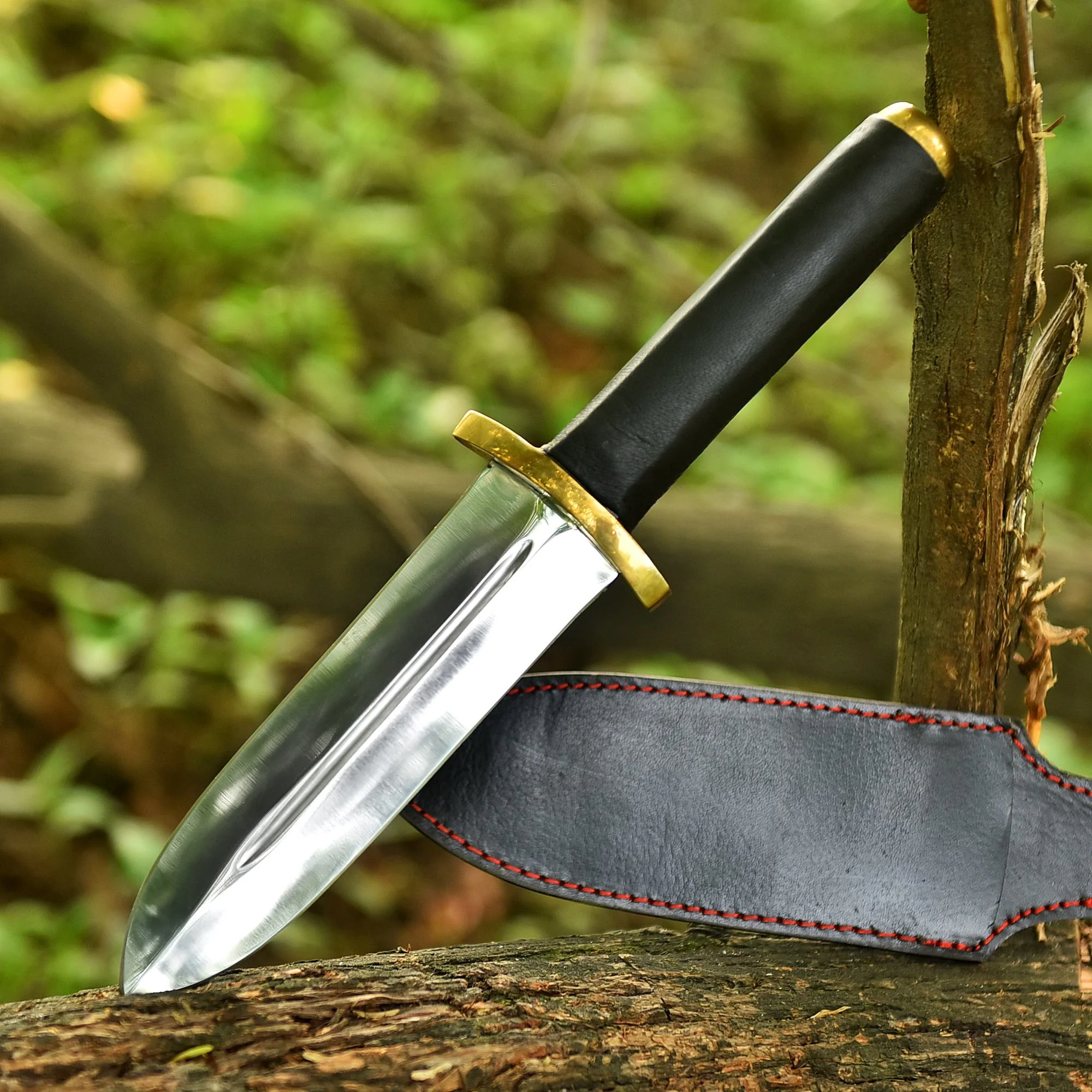 Custom Handmade Fixed Double Edge Carbon Steel Blade Leather Handle - Image 2