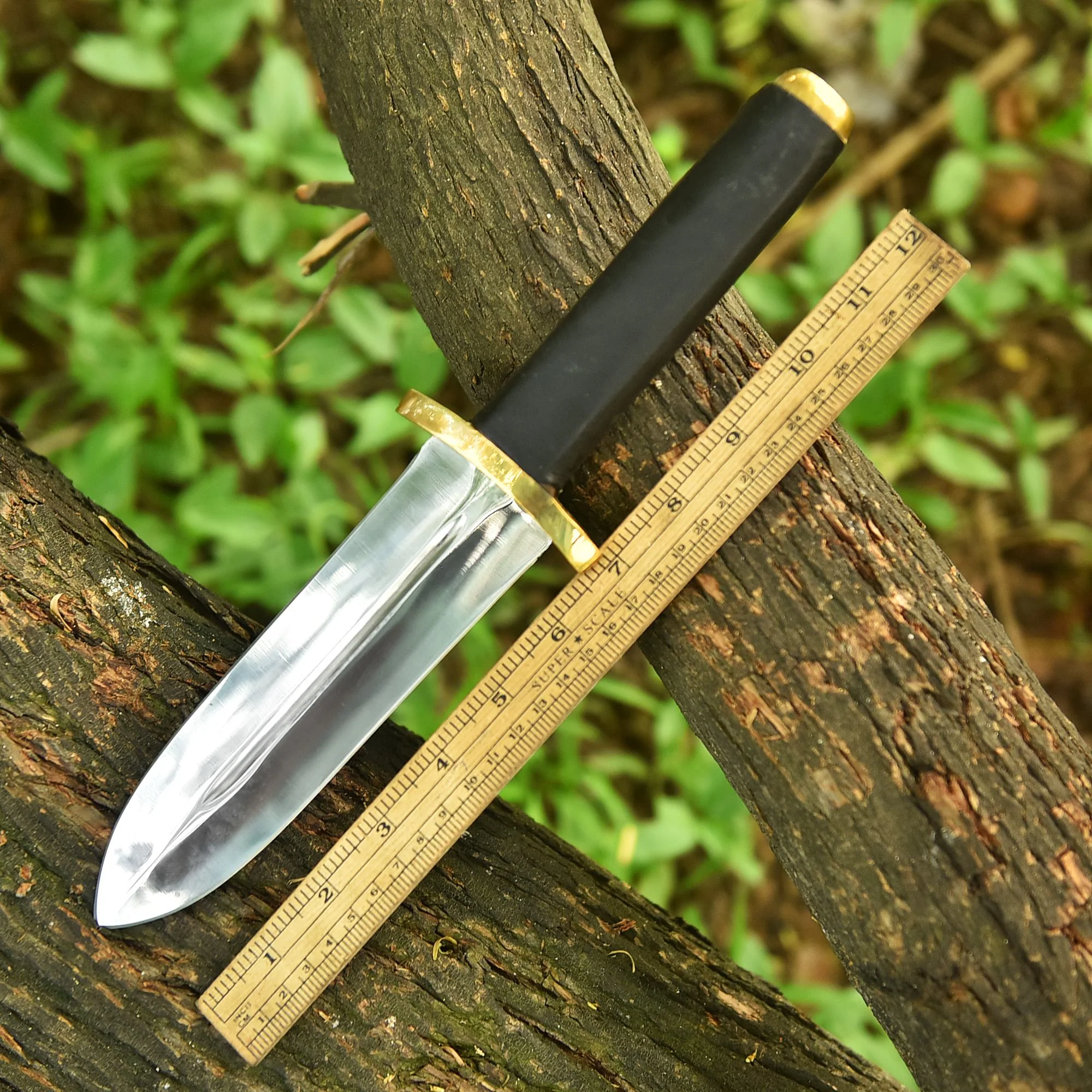 Custom Handmade Fixed Double Edge Carbon Steel Blade Leather Handle - Image 4