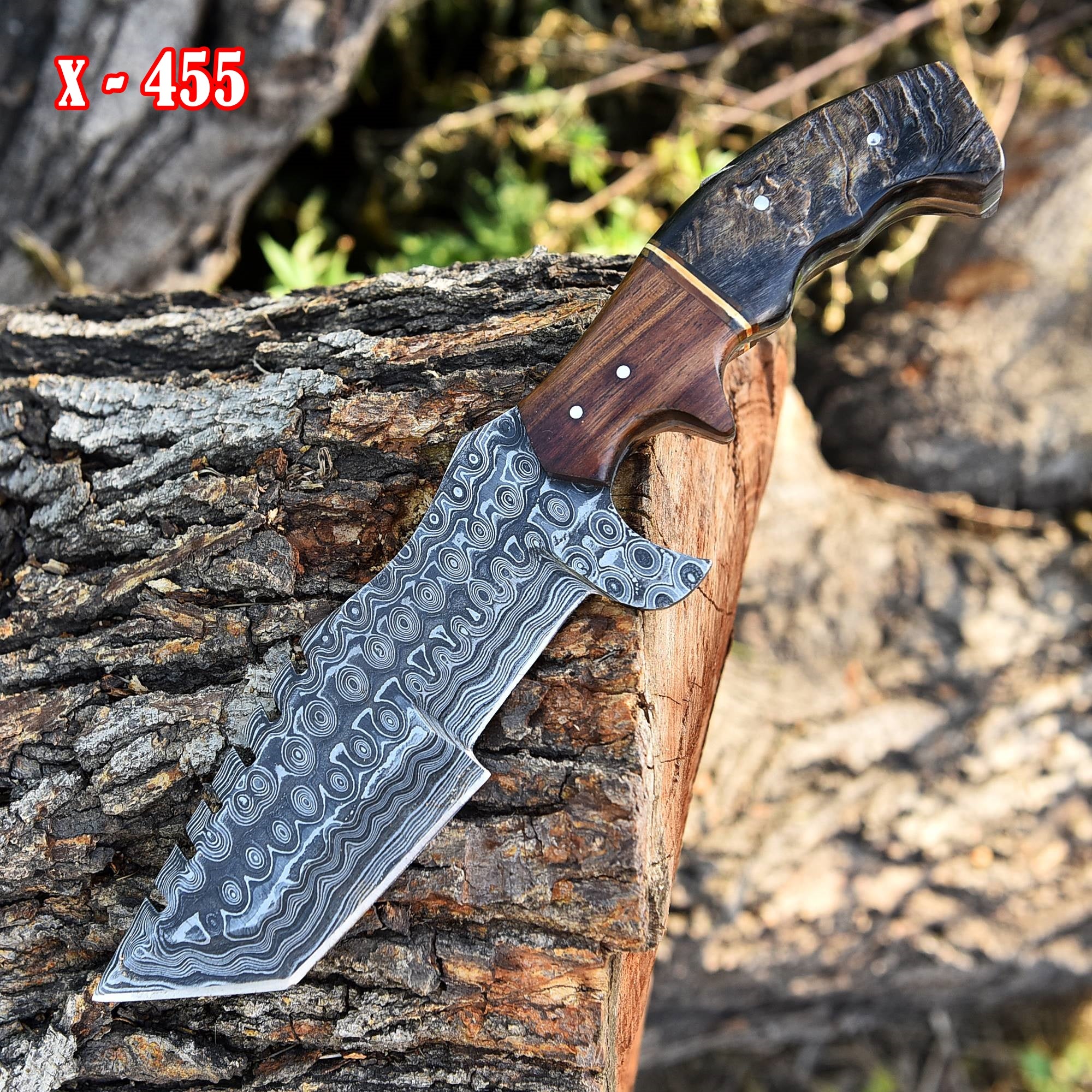 Custom Handmade Forged Damascus Steel Fixed Tanto Hunting Survival Tracker knife- Ram Horn & Wood Handle - Image 2