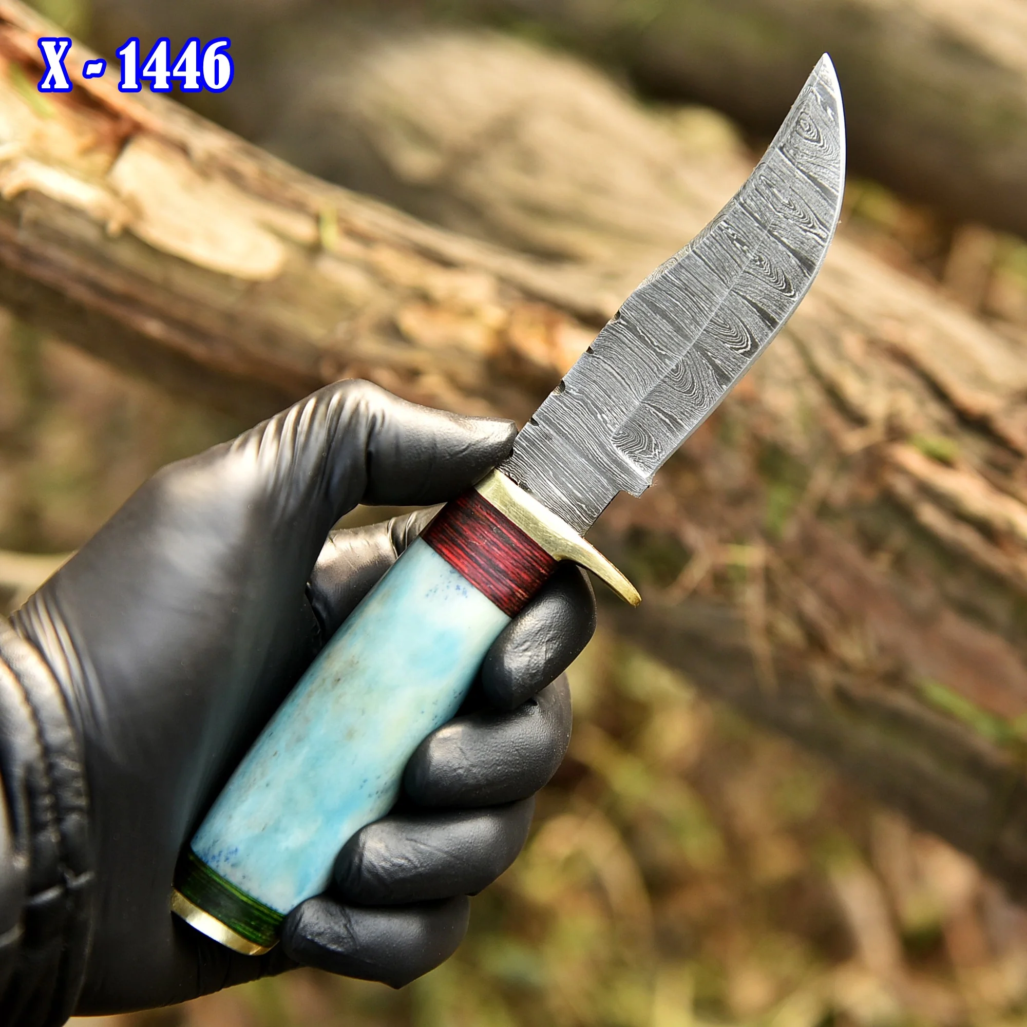 Custom HANDMADE FORGED DAMASCUS Steel Hunting Knife CamelBone Guard Handle - Image 2