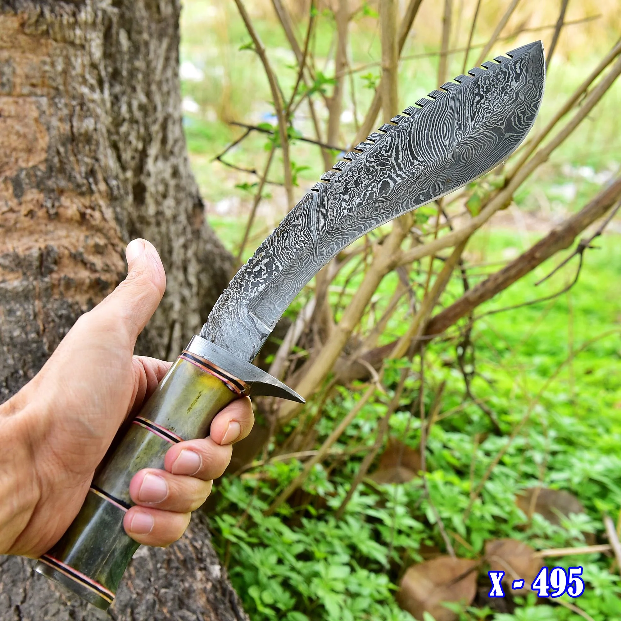 Custom Handmade Forged Damascus Steel Survival Hunting Bushcraft Kukri Knife EDC 16” With Camel Bone Handle - Image 3