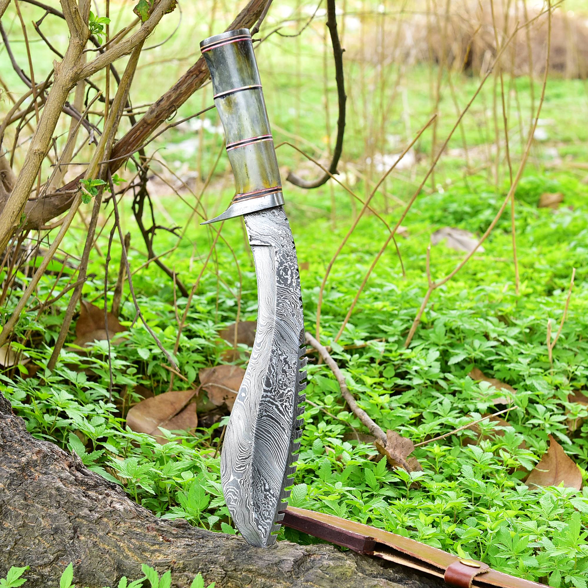 Custom Handmade Forged Damascus Steel Survival Hunting Bushcraft Kukri Knife EDC 16” With Camel Bone Handle - Image 4