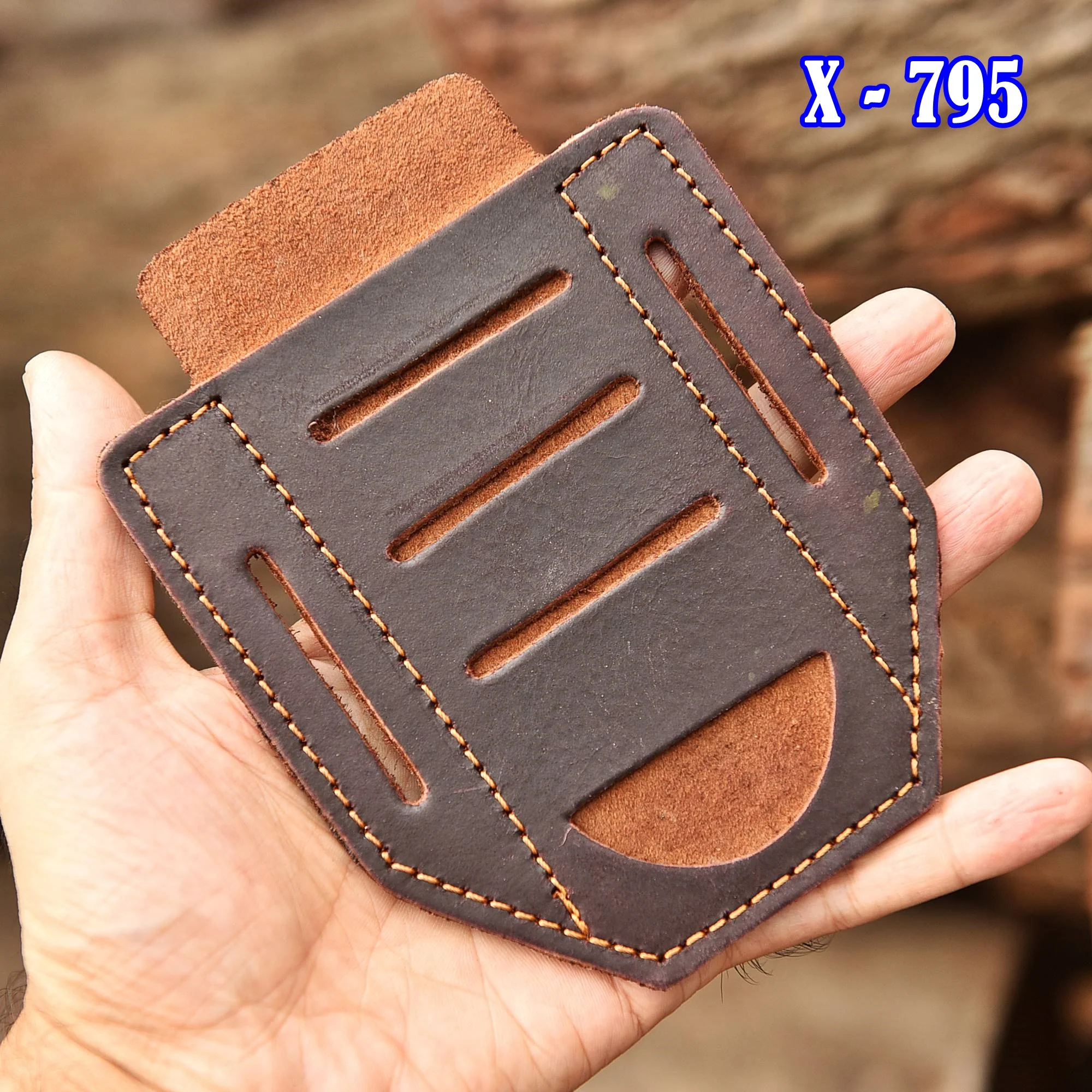 Custom Handmade Full Grain Leather Outdoor Folding Knife Sheath - Image 4