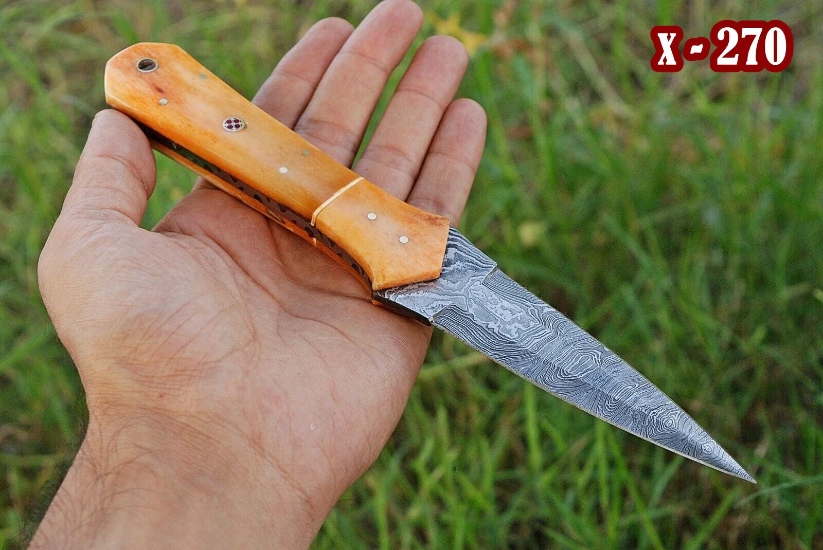 Custom Made Damascus Steel Fixed Blade Knife with Camel Bone Handle x-270 - Image 2