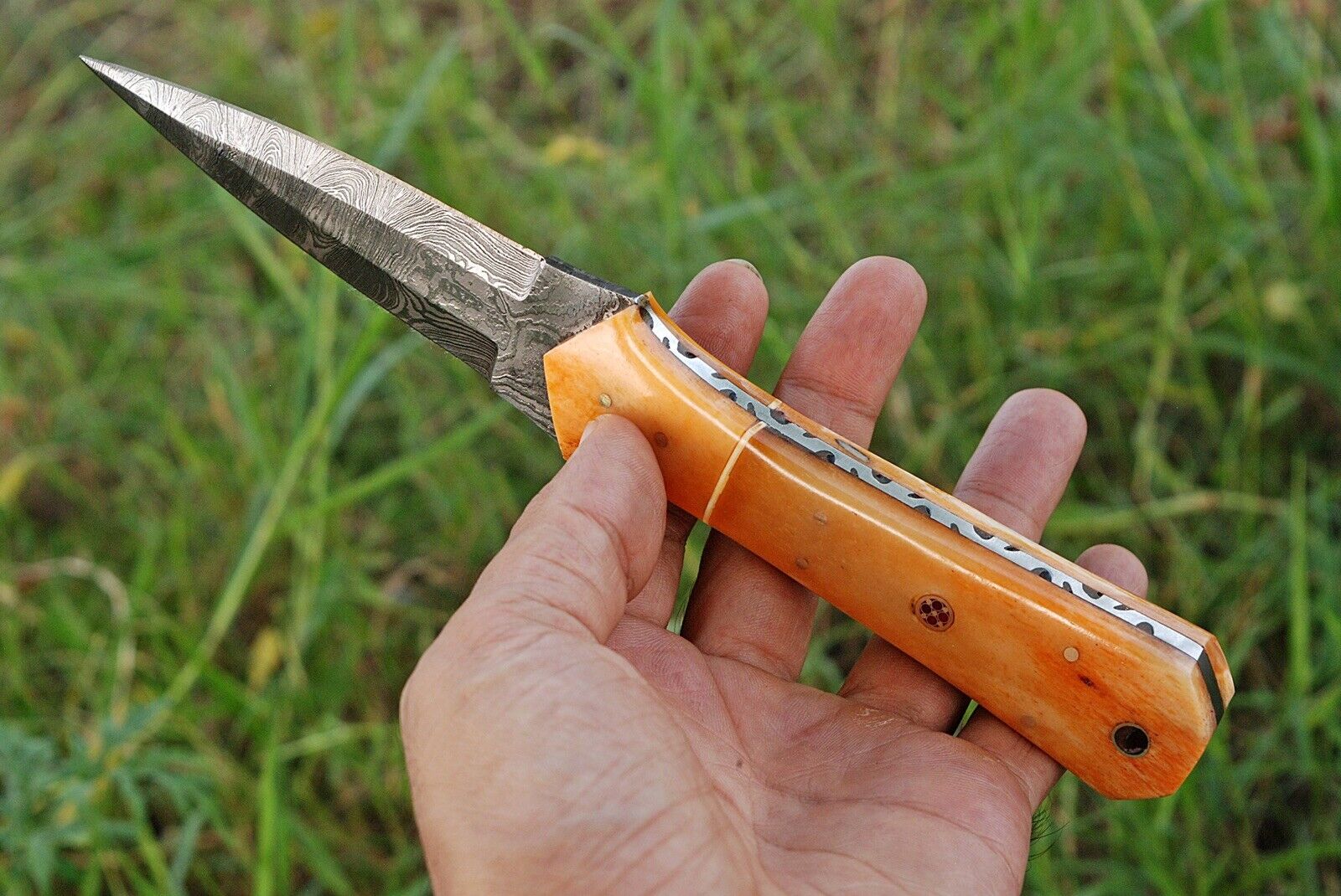 Custom Made Damascus Steel Fixed Blade Knife with Camel Bone Handle x-270 - Image 4