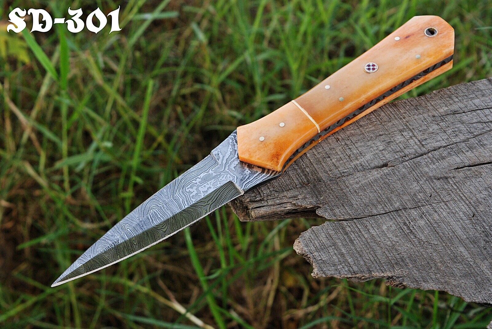 Custom Made Damascus Steel Fixed Blade Knife with Camel Bone Handle x-270 - Image 5