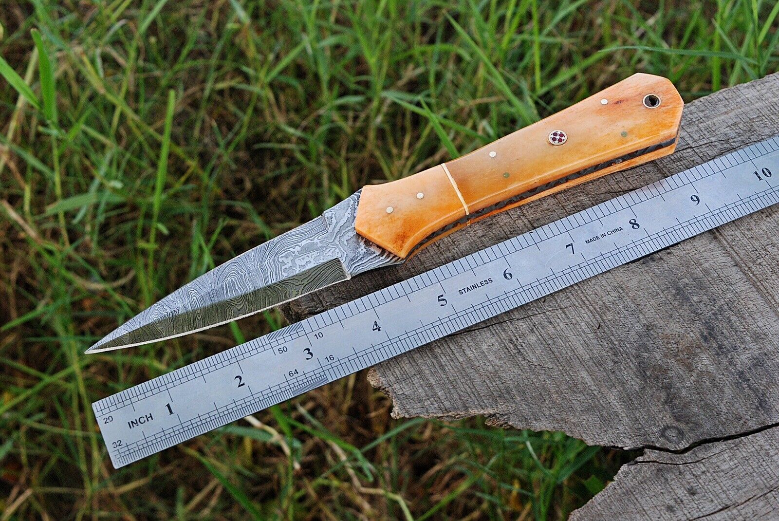 Custom Made Damascus Steel Fixed Blade Knife with Camel Bone Handle x-270 - Image 6