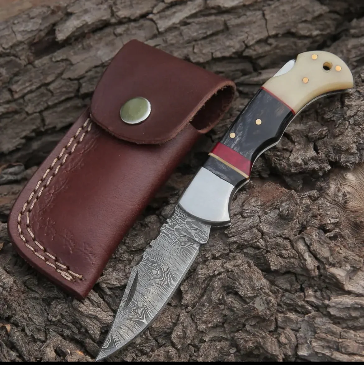 Customs Hand Made Damascus Steel Folding Blade Pocket Knife Vintage Design - Image 2