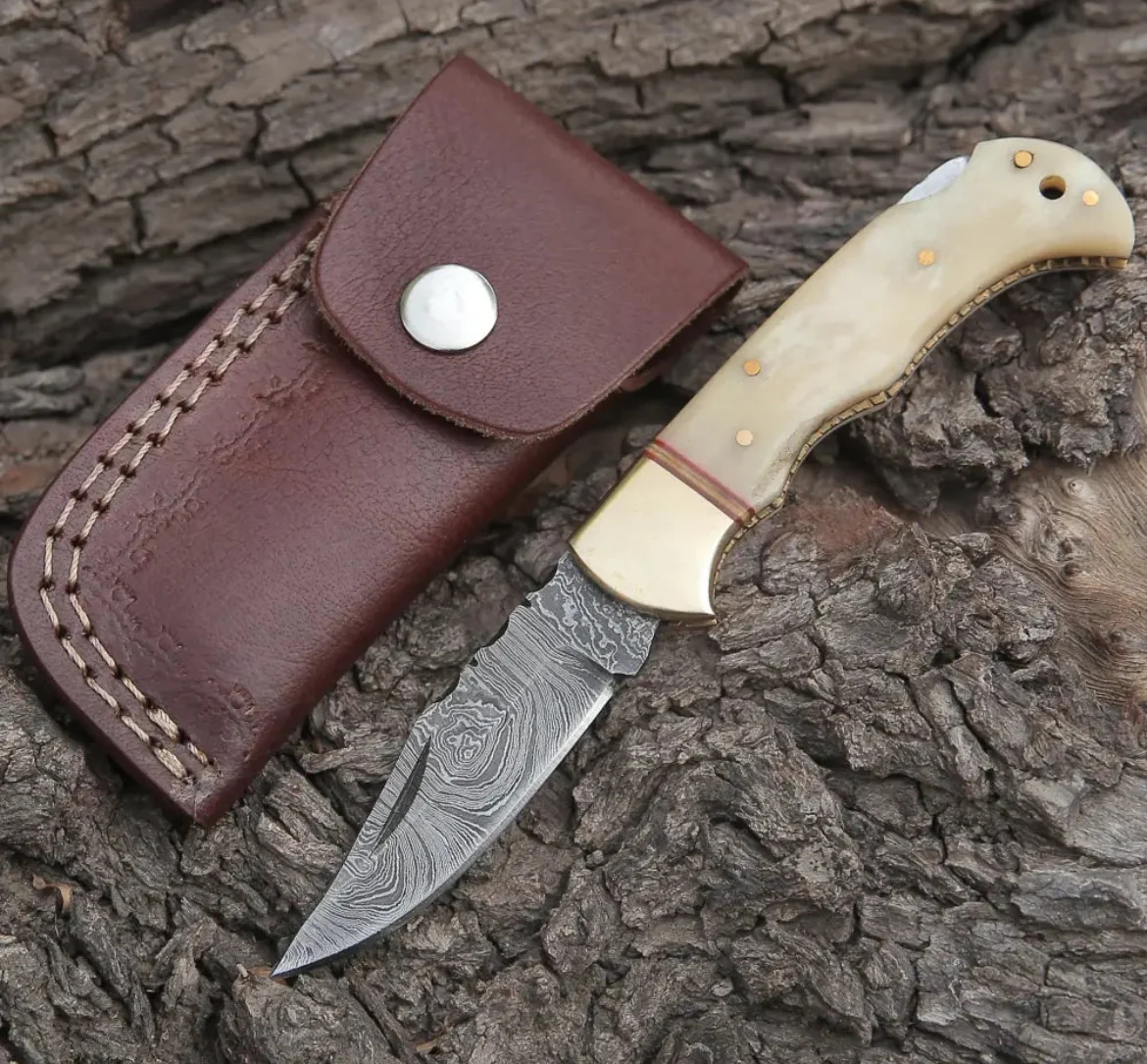 Customs Hand Made Damascus Steel Folding Blade Pocket Knife Vintage Design - Image 5