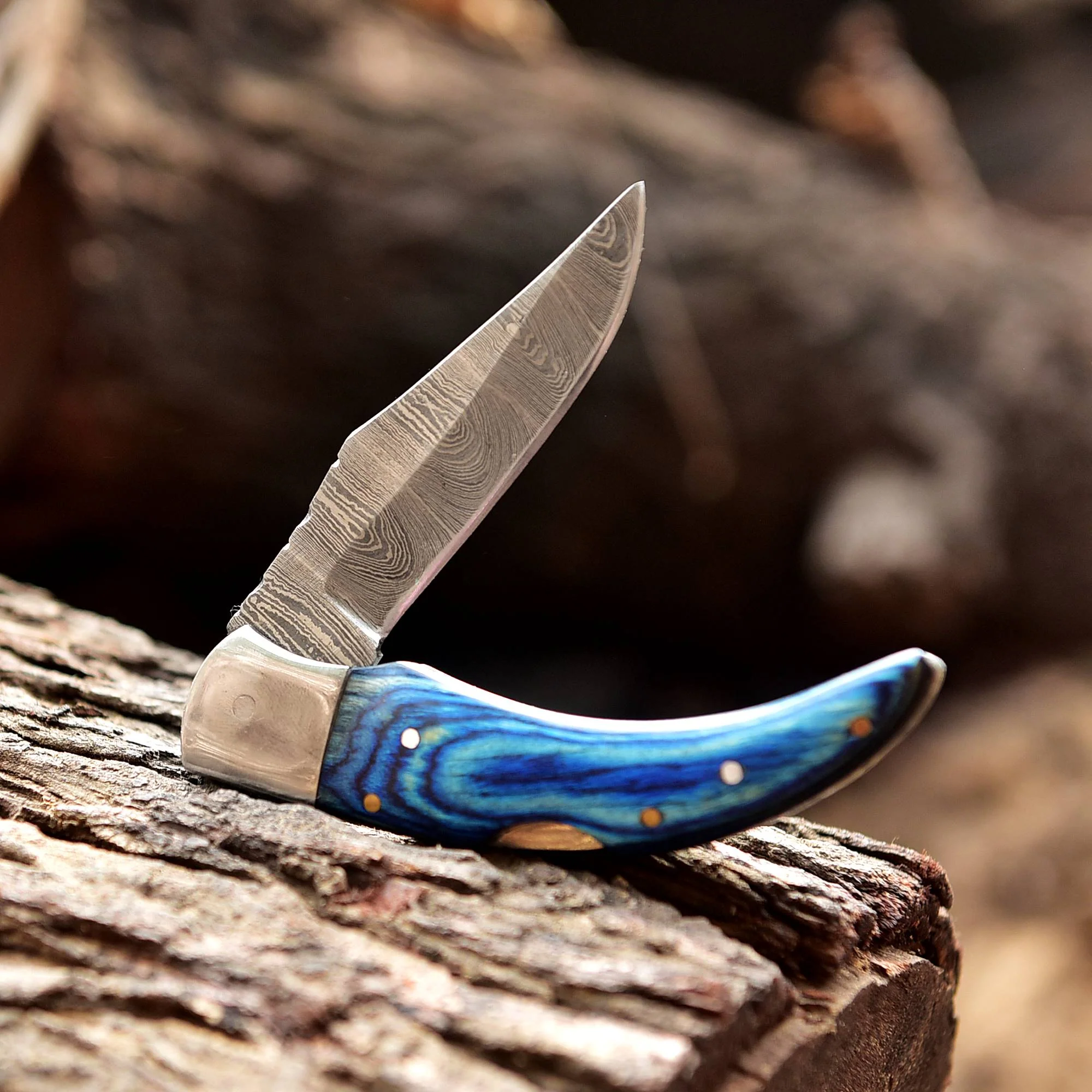 Damascus Folding Blade Knife - 7" Handmade Gift Knife - Best Pocket Knife - Image 2