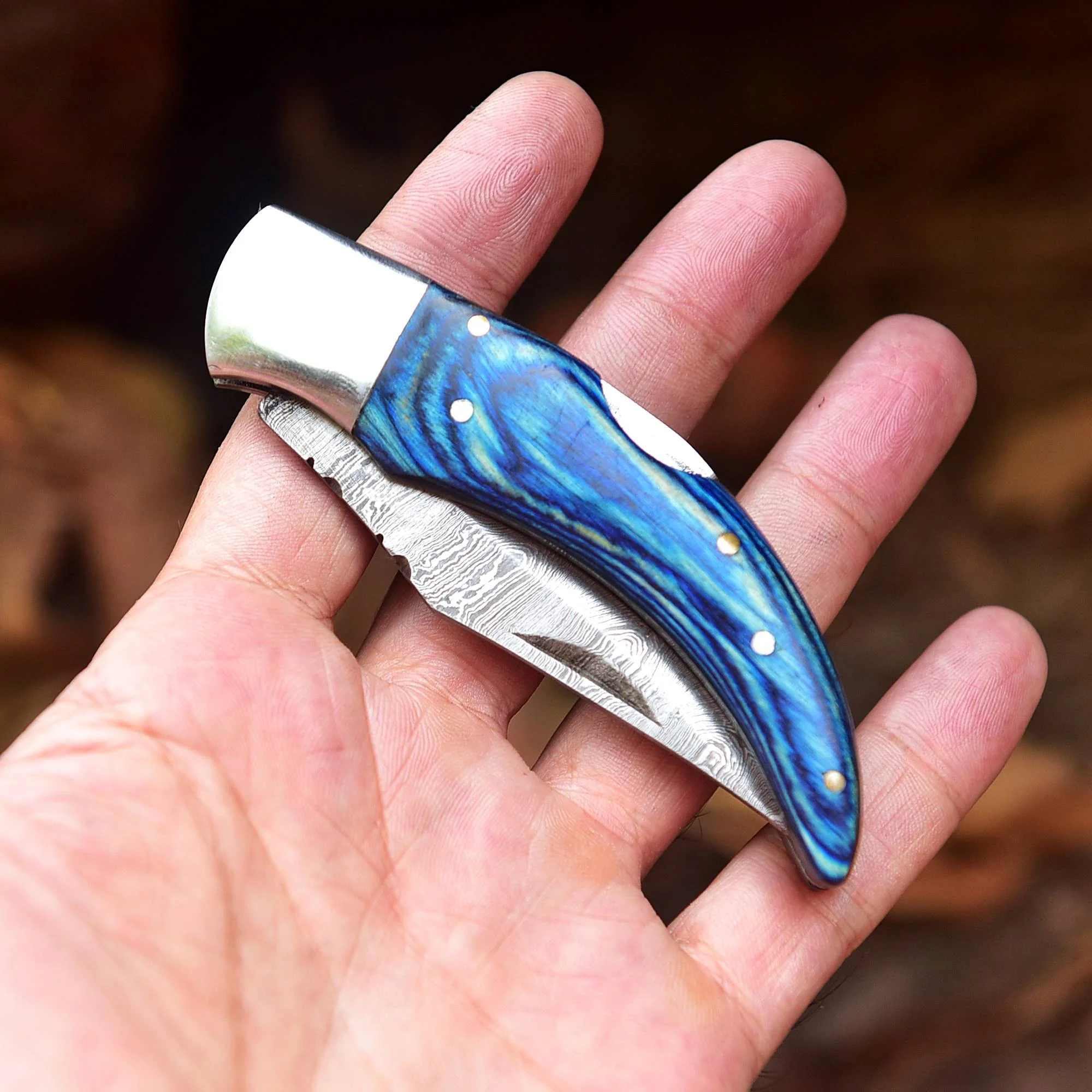 Damascus Folding Blade Knife - 7" Handmade Gift Knife - Best Pocket Knife - Image 4
