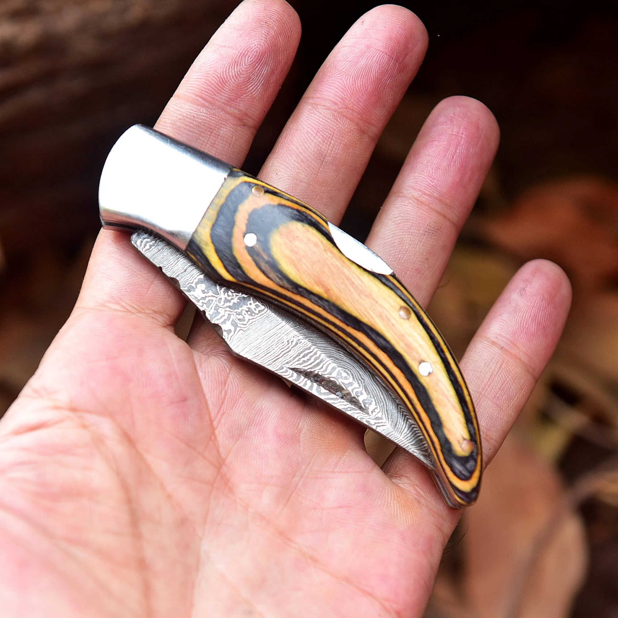 Damascus Folding Blade Knife - 7" Handmade Gift Knife - Camping Pocket Knife - Image 5