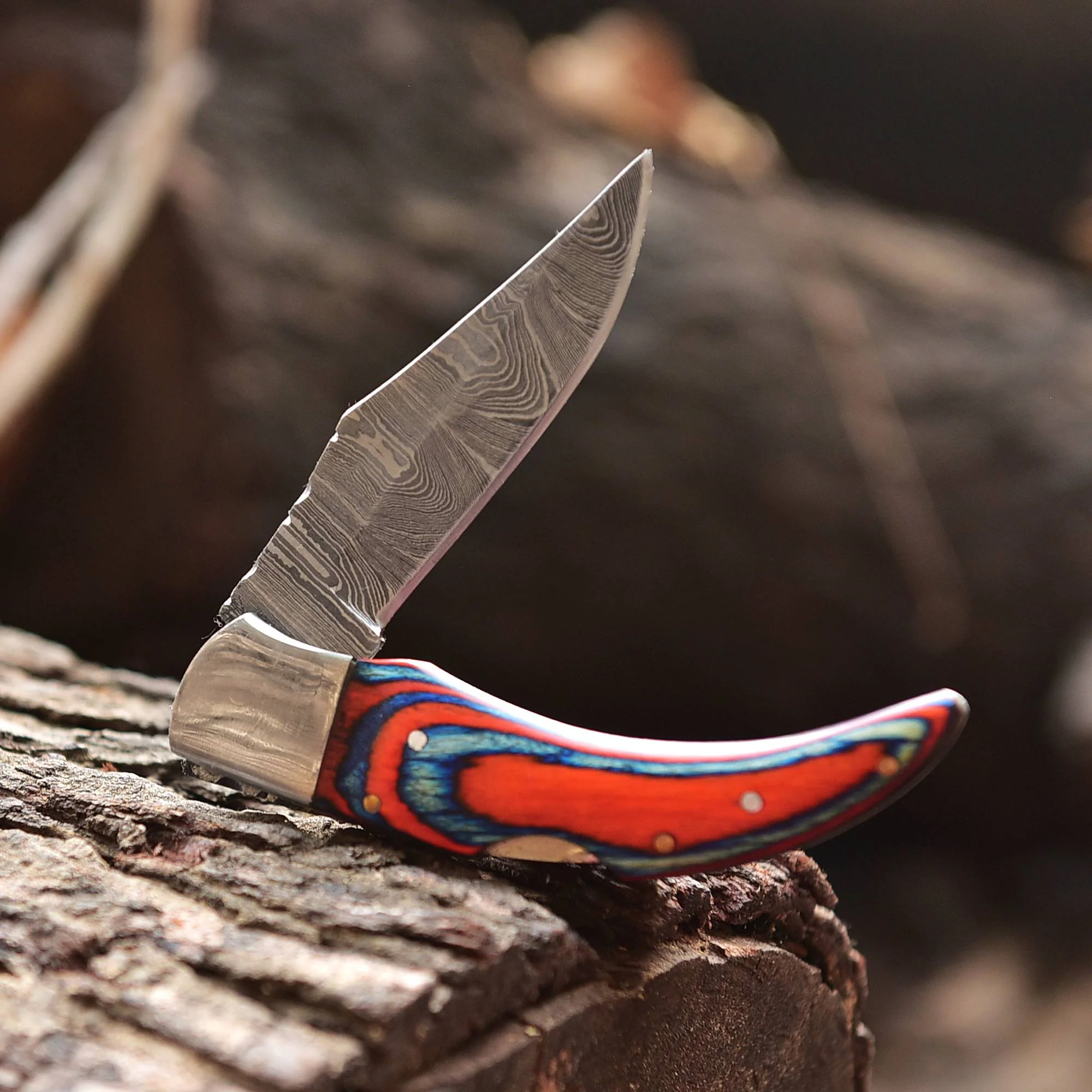 Damascus Folding Blade Knife - 7" Handmade Gift Knife - Hunting Pocket Knife - Image 2