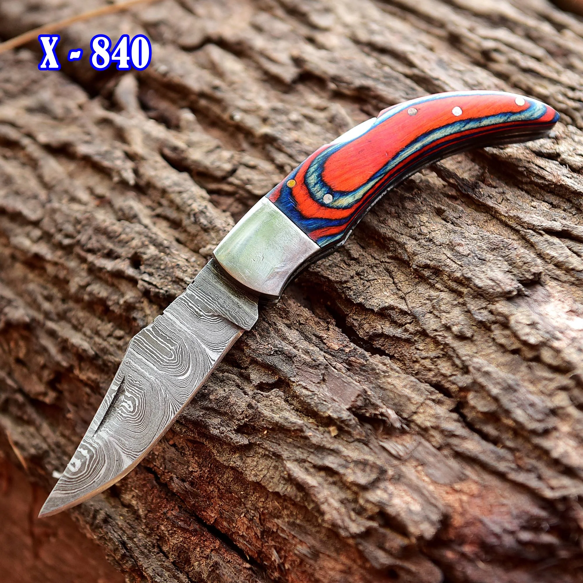 Damascus Folding Blade Knife - 7" Handmade Gift Knife - Hunting Pocket Knife - Image 5