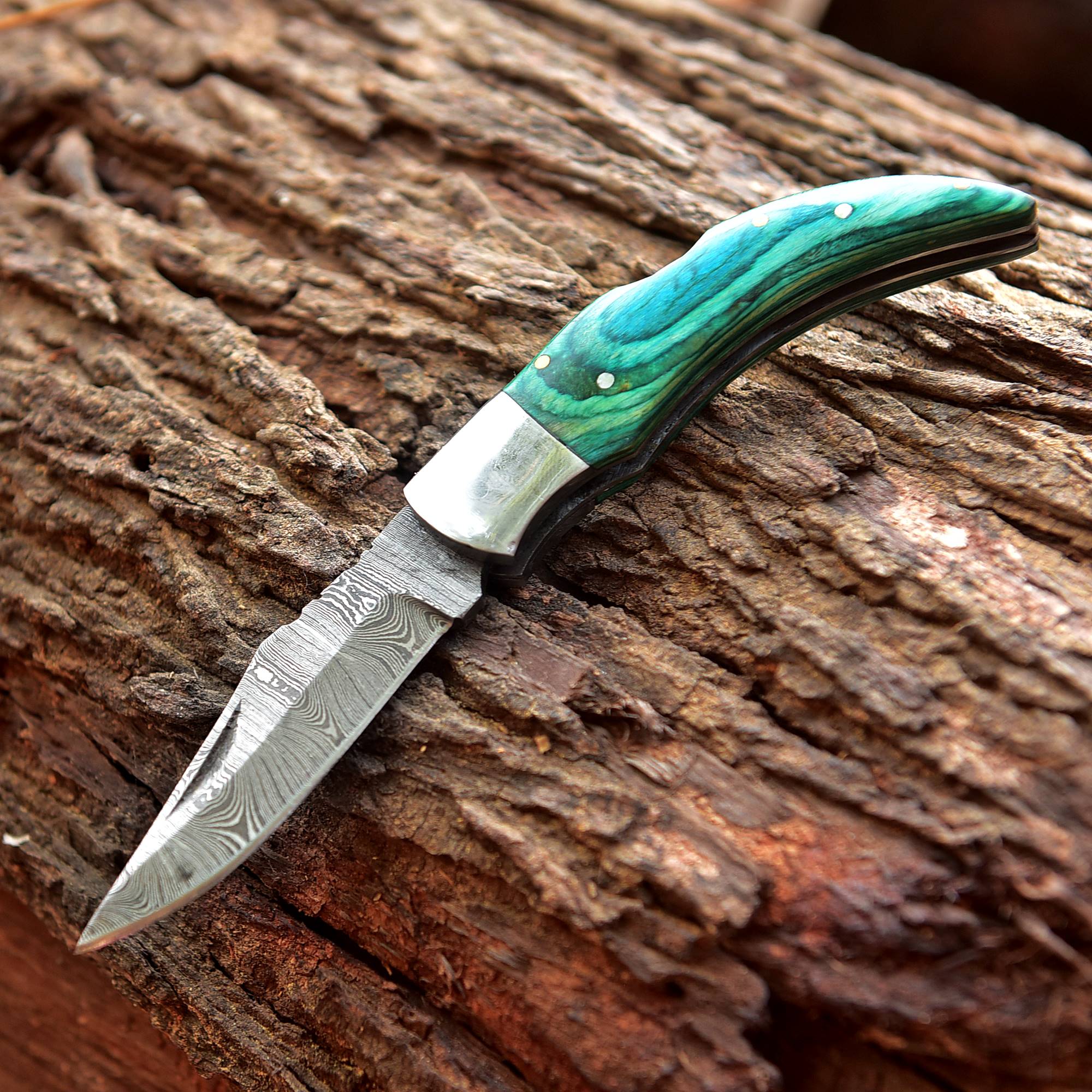 Damascus Folding Blade Knife - 7" Handmade Gift Knife - Skinner Pocket Knife - Image 5