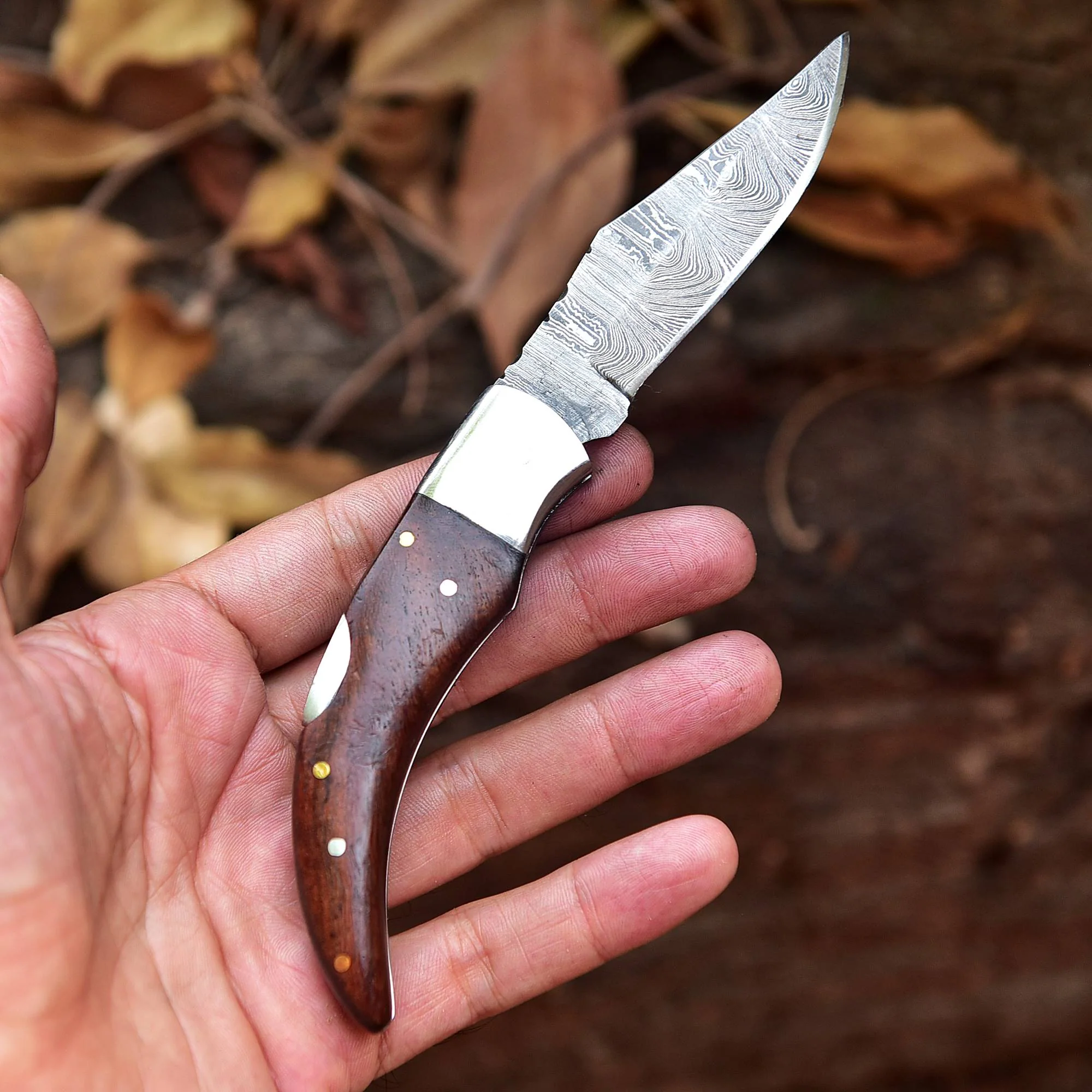 Damascus Folding Blade Knife - 7" Handmade Gift Knife - Tactical Pocket Knife - Image 4