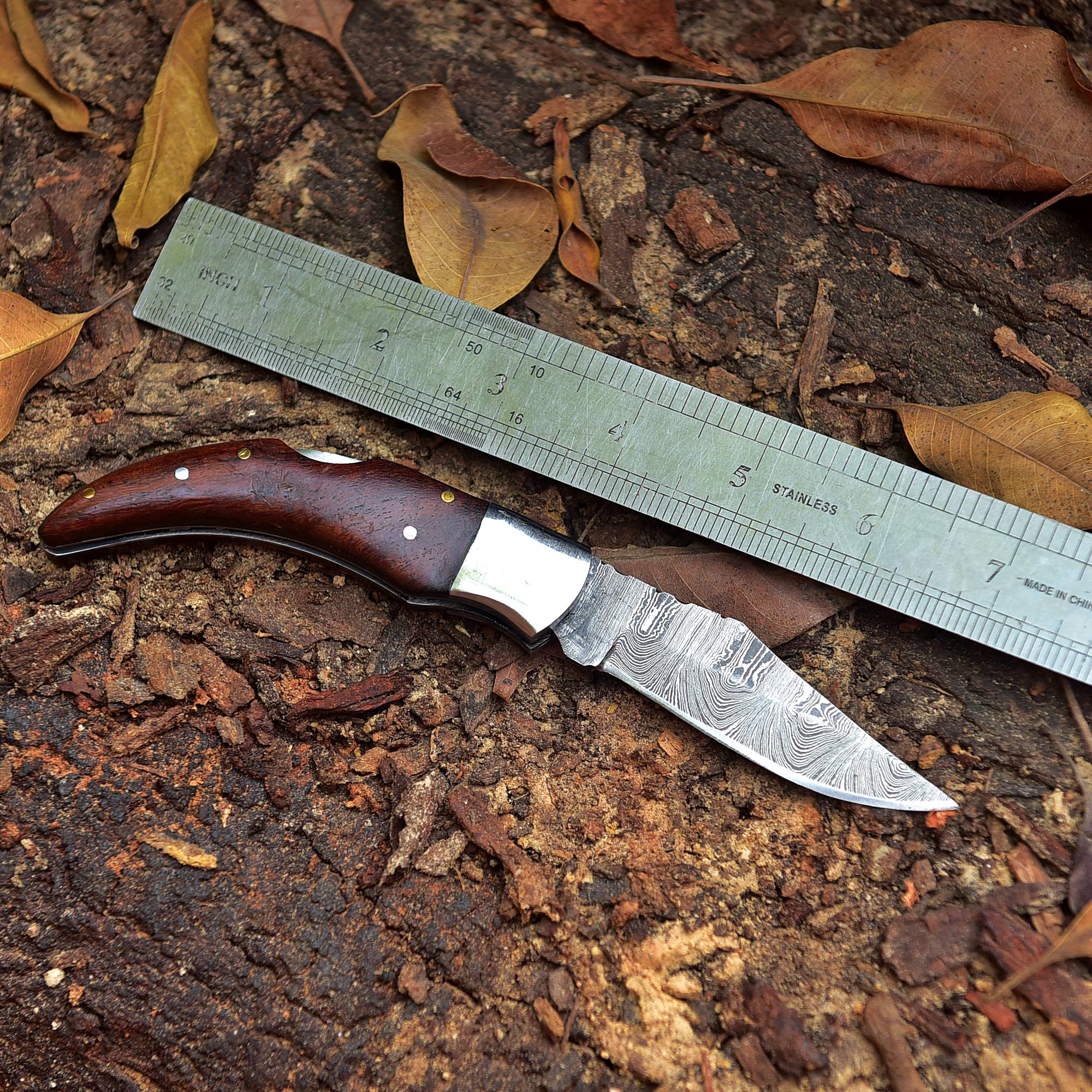 Damascus Folding Blade Knife - 7" Handmade Gift Knife - Tactical Pocket Knife - Image 5
