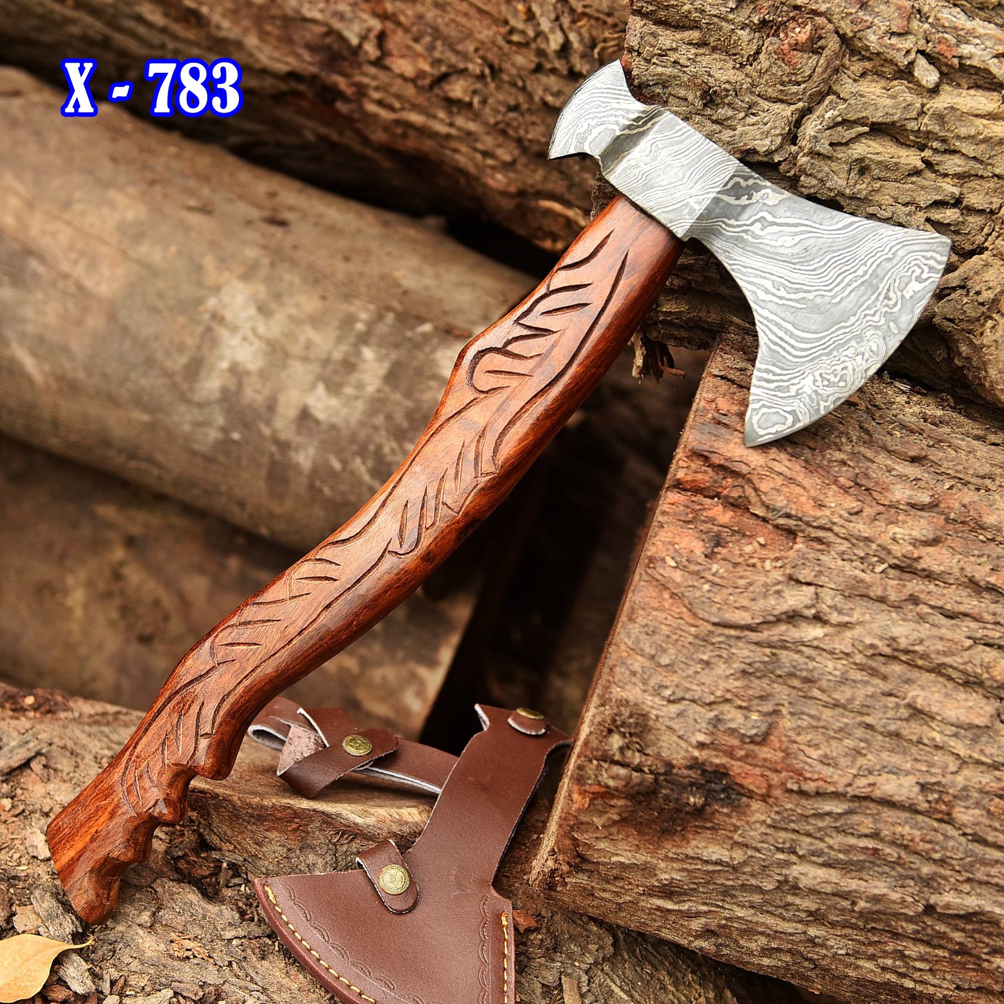 Damascus Viking Axe, Damascus Steel Axe With Leather Sheath, Darkwood Handle Axe, Viking Hatchet, Camp Axe - Image 3