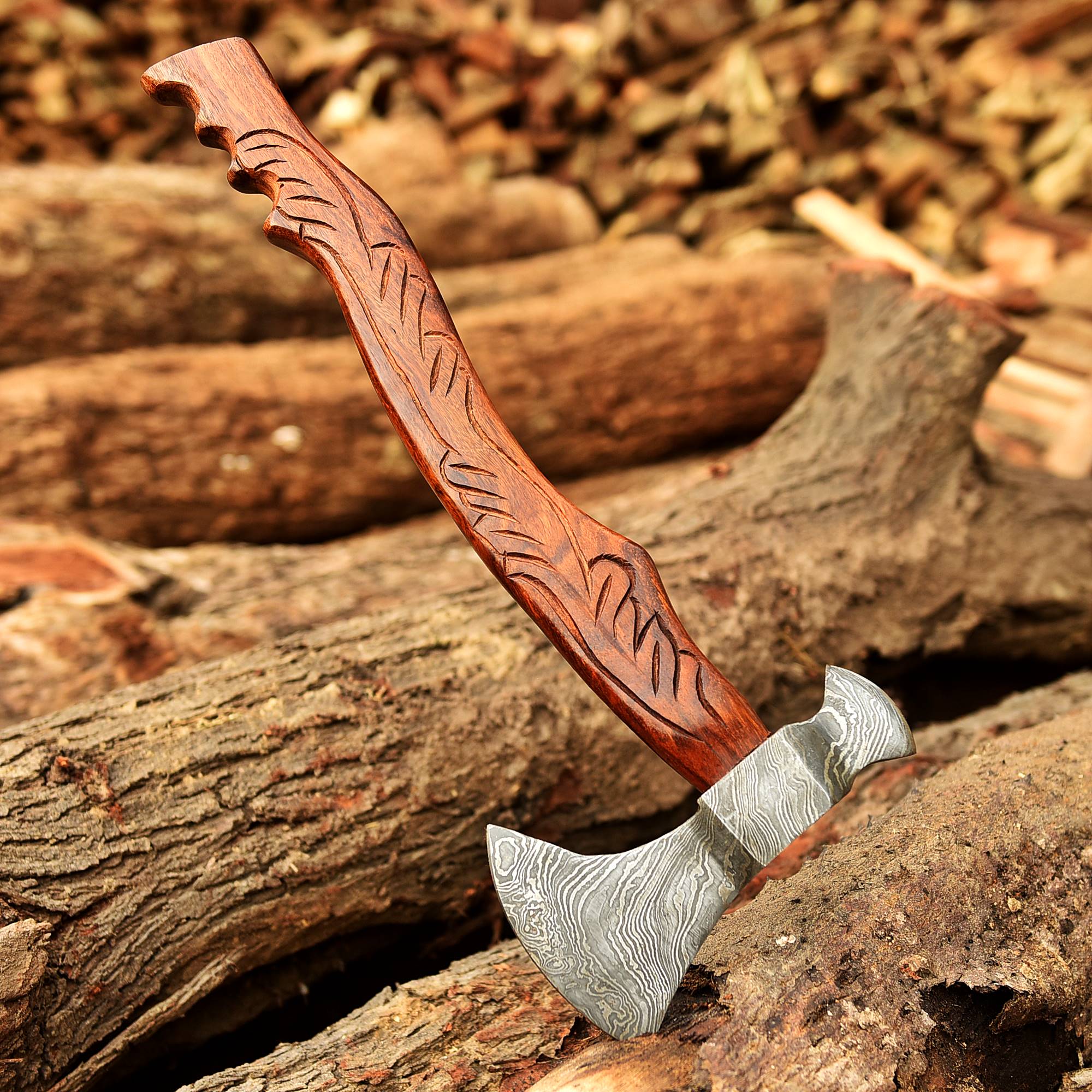 Damascus Viking Axe, Damascus Steel Axe With Leather Sheath, Darkwood Handle Axe, Viking Hatchet, Camp Axe - Image 4