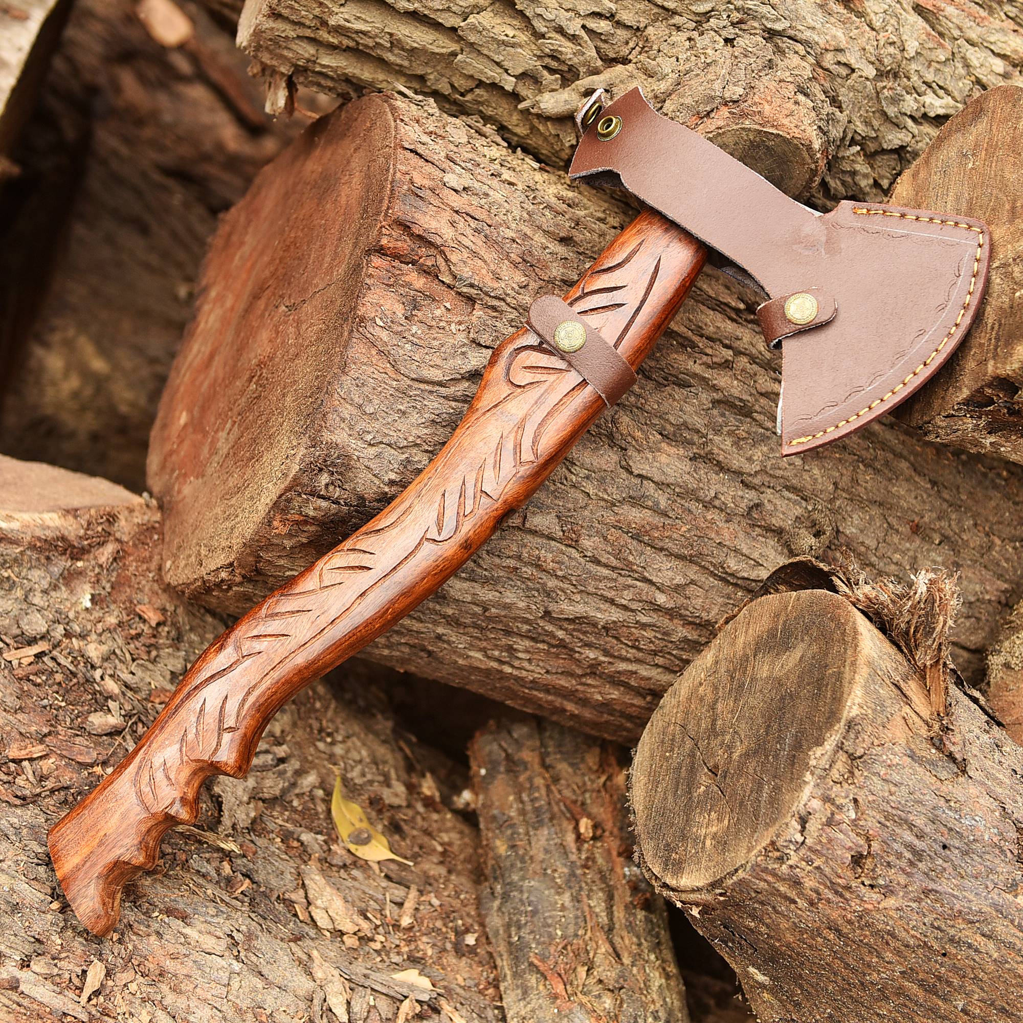 Damascus Viking Axe, Damascus Steel Axe With Leather Sheath, Darkwood Handle Axe, Viking Hatchet, Camp Axe - Image 5