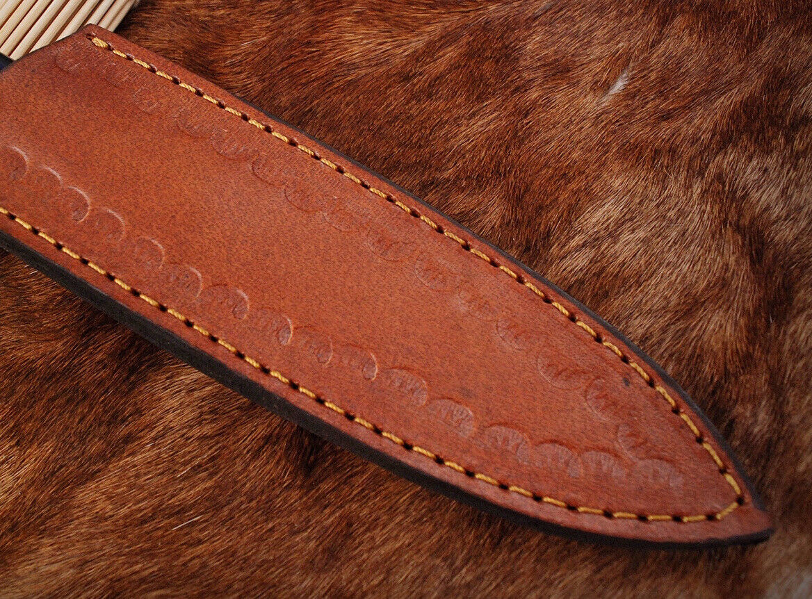 EDC Boot Knife Handmade Damascus Dagger Fixed Blade Camel Bone Handle with Sheath - Image 5