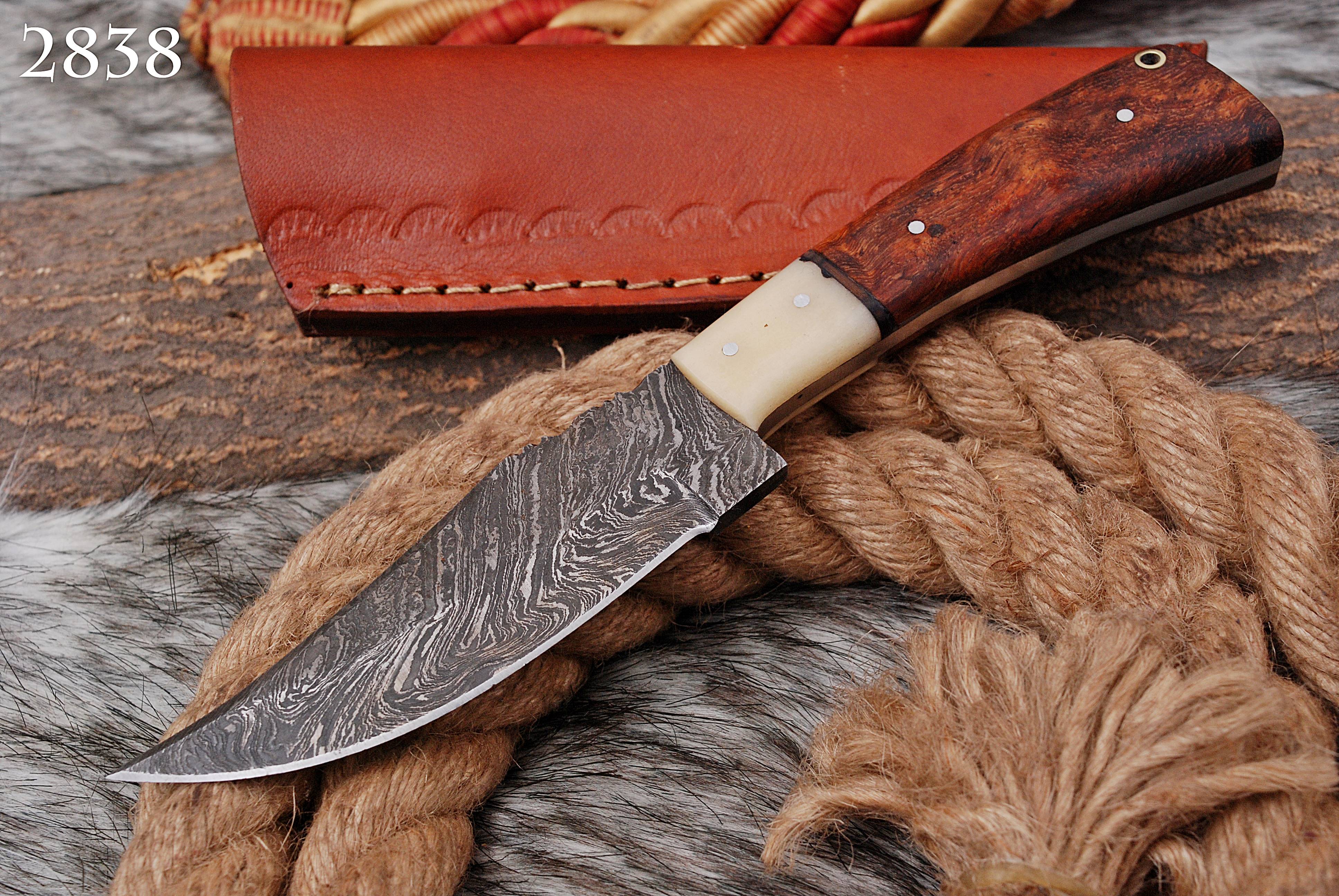 EDC Hand Forged Damascus Steel Blade Outdoor Adventure Skinner Knife - Image 2