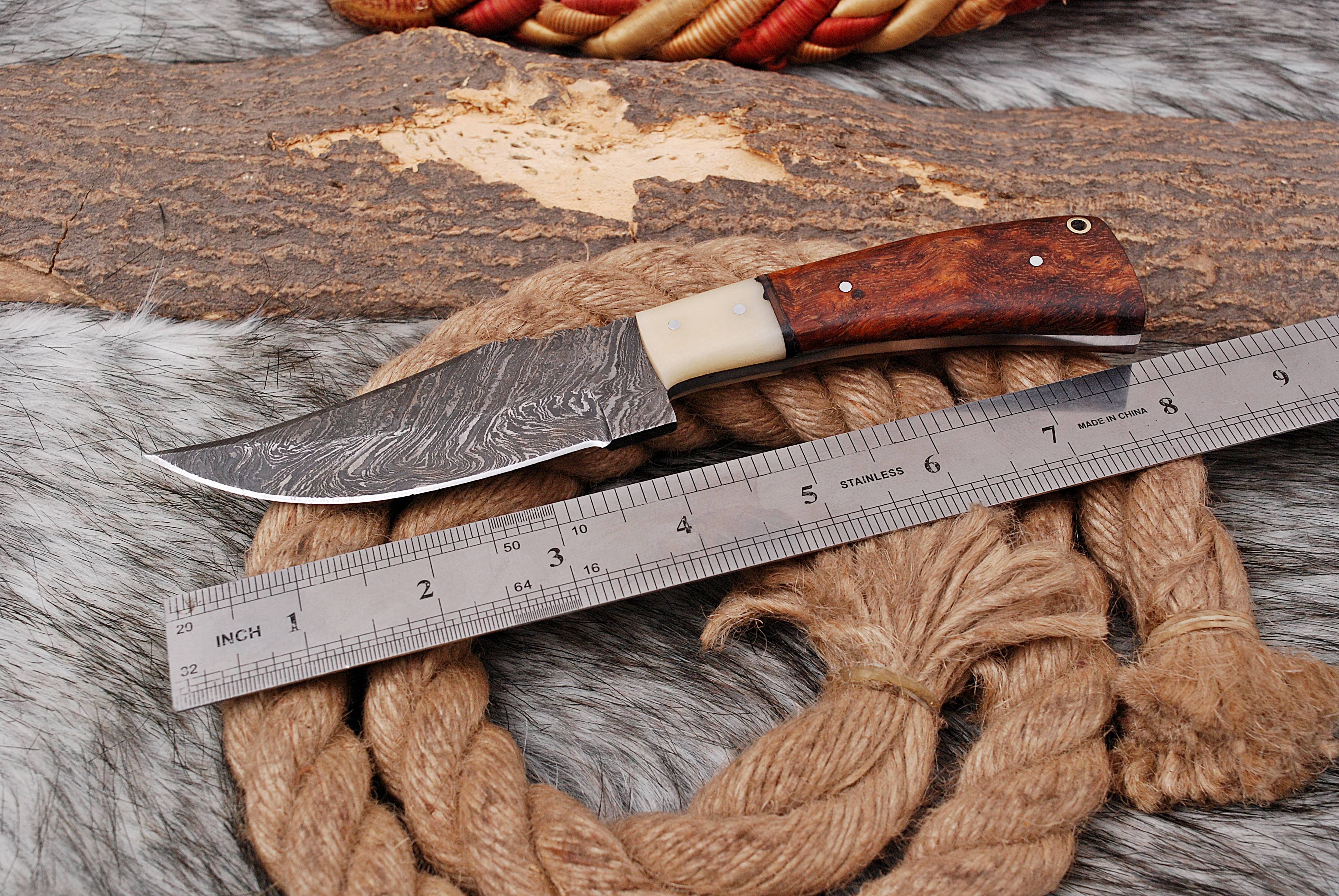 EDC Hand Forged Damascus Steel Blade Outdoor Adventure Skinner Knife - Image 4