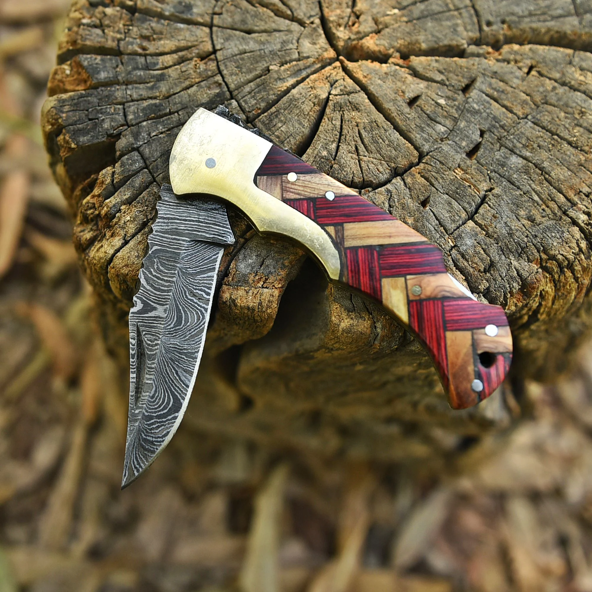 EDC Handmade Damascus Steel Folding Blade Pocket Camping Hiking Knife - Image 4