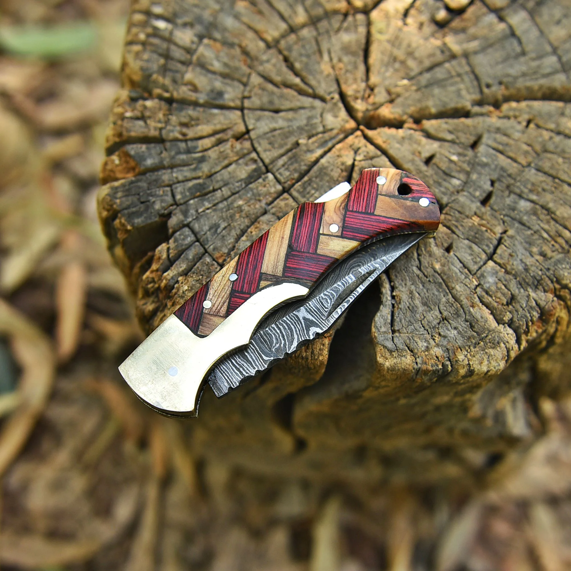 EDC Handmade Damascus Steel Folding Blade Pocket Camping Hiking Knife - Image 5