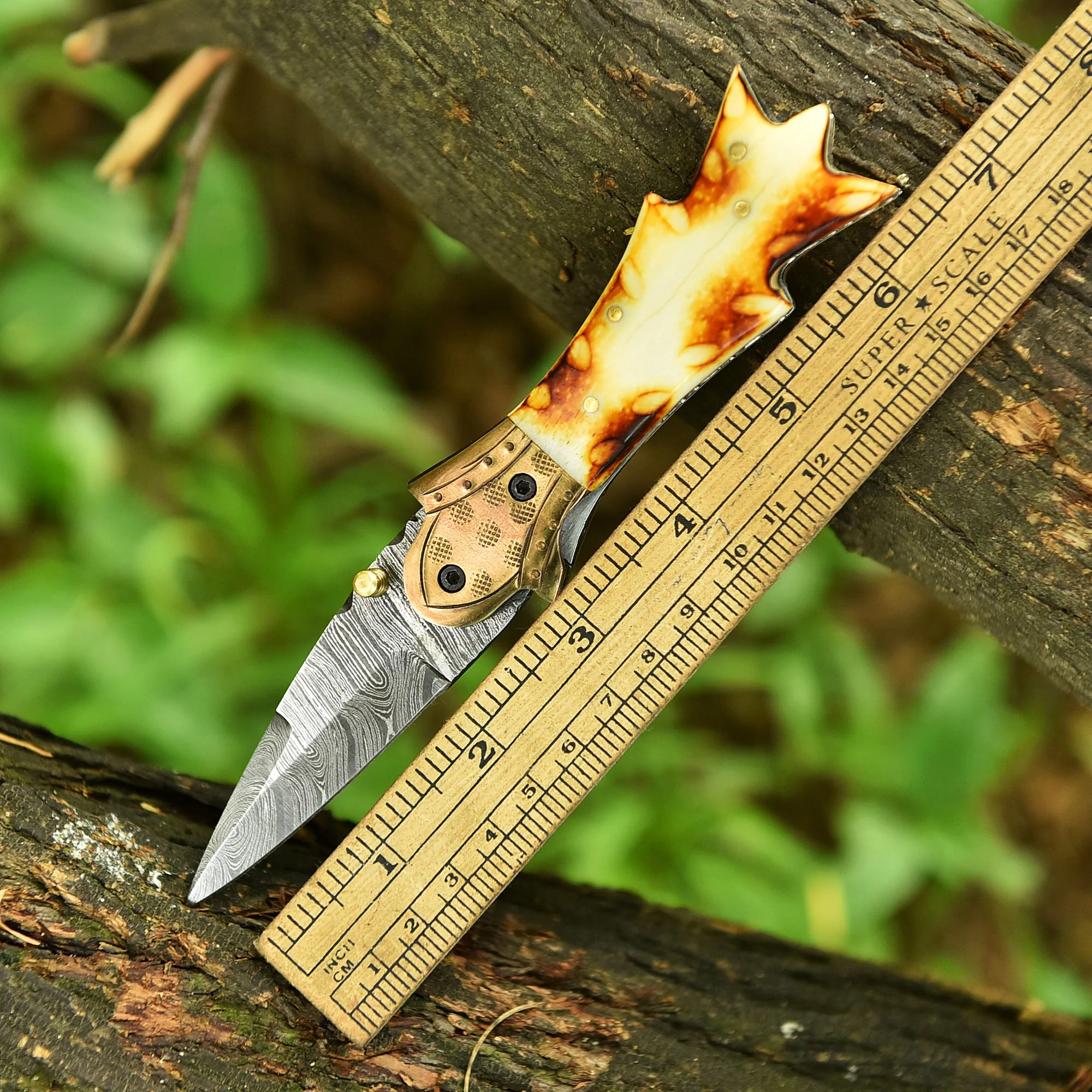 EDC Hunting Hand Forged Damascus Steel Folding Blade Pocket Knife - Image 4