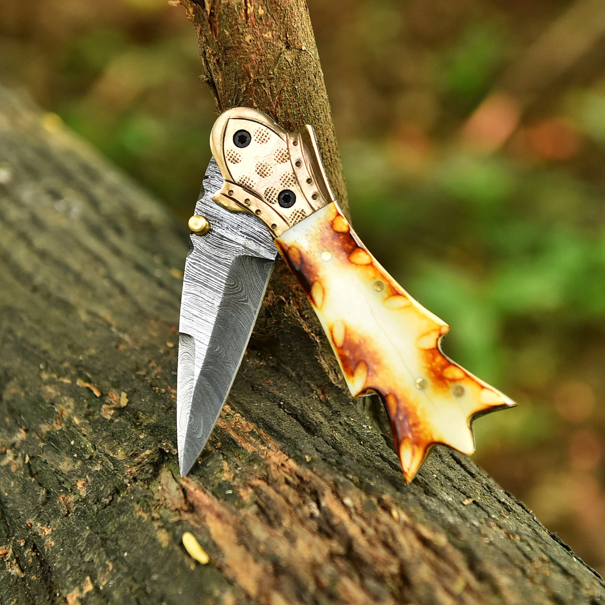 EDC Hunting Hand Forged Damascus Steel Folding Blade Pocket Knife - Image 5