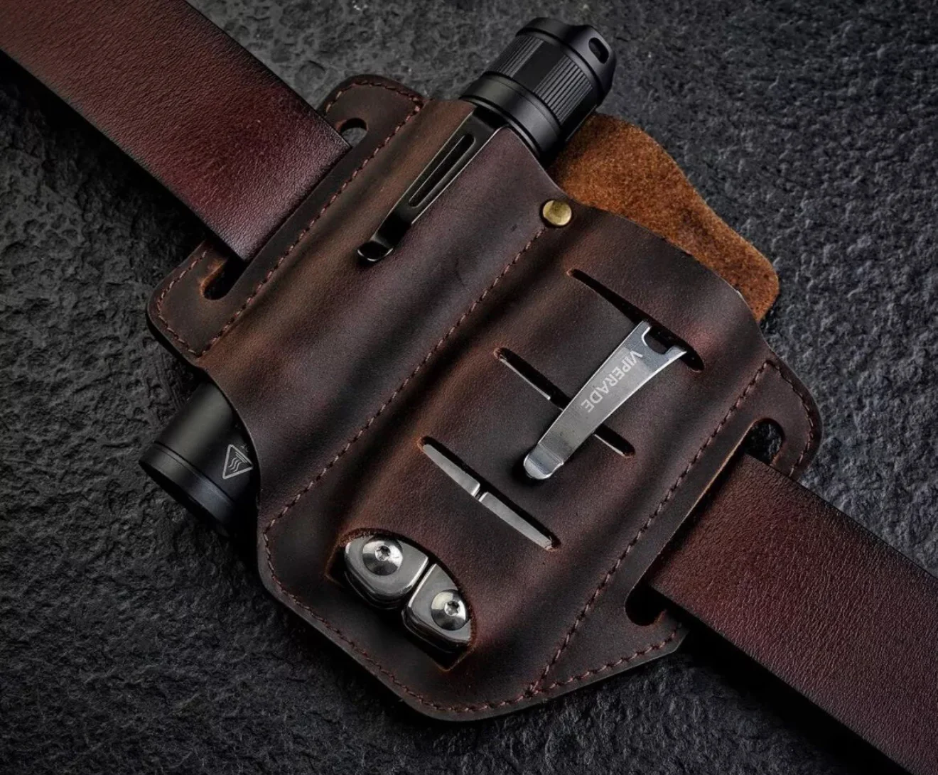 EDC Leather Sheath for LeatherMan Multitools, Belt Sheath Pocket Knife Organizer Tactical Flashlights Tools - Image 4