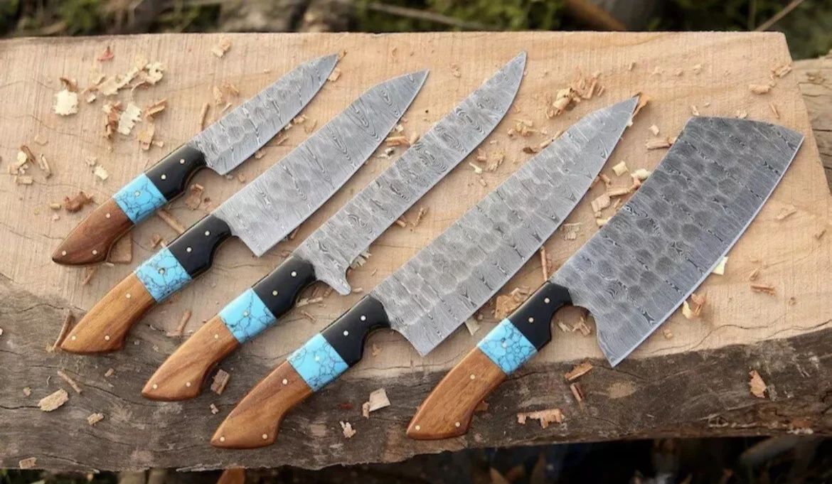 Elegant Damascus Steel Chef Knife Set with Rosewood & Resin Handle, Professional Chef Knife Set, Anniversary Gift - Image 3
